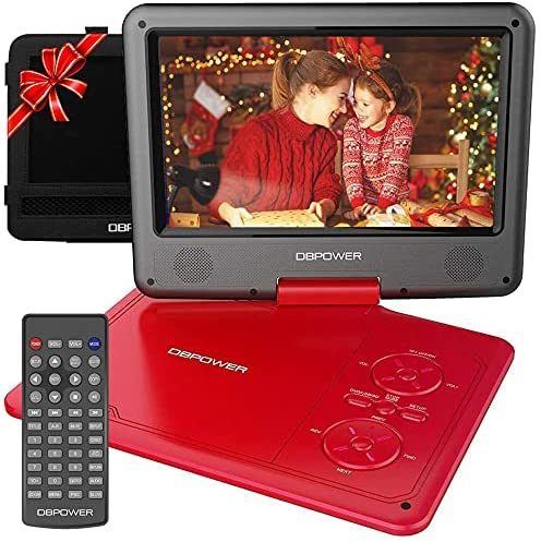 DBPOWER 11.5" Portable DVD Player; 5-Hour Built-in Rechargeable Battery; 9" Swivel Screen; Support CD/DVD/SD Card/USB; Remote Control; 1.8 Meter Car Charger; Power Adaptor and Car Headrest (Red)