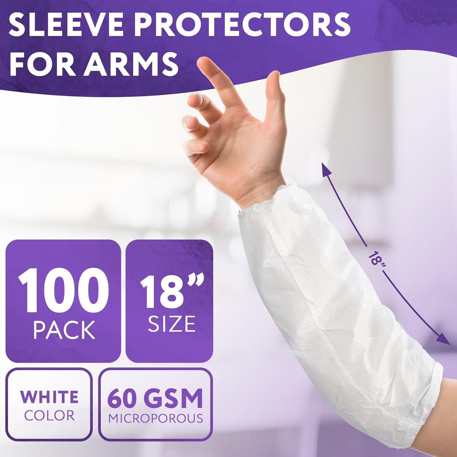 Disposable Sleeves 18" Pack of 100 Disposable Sleeve Covers White Microporous Arm Sleeves Protectors for Cleaning; Washing; Tattoo; Bloodborne Pathoge