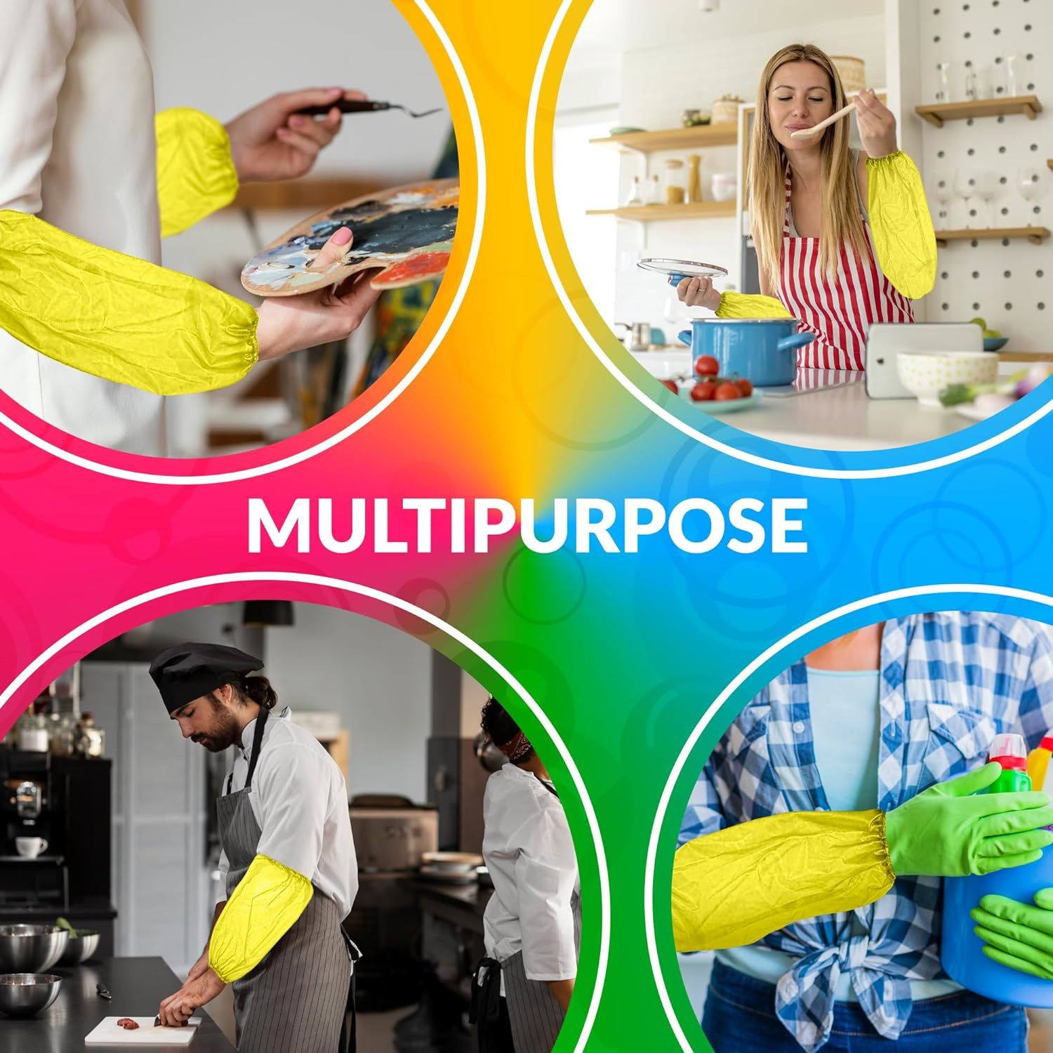 100 Pack Yellow PE Oversleeves 18' size. Polyethylene Disposable Sleeves 1 Mil Thickness. Hand made Industrial Oversleeves with Elasticated Wrist; Elb