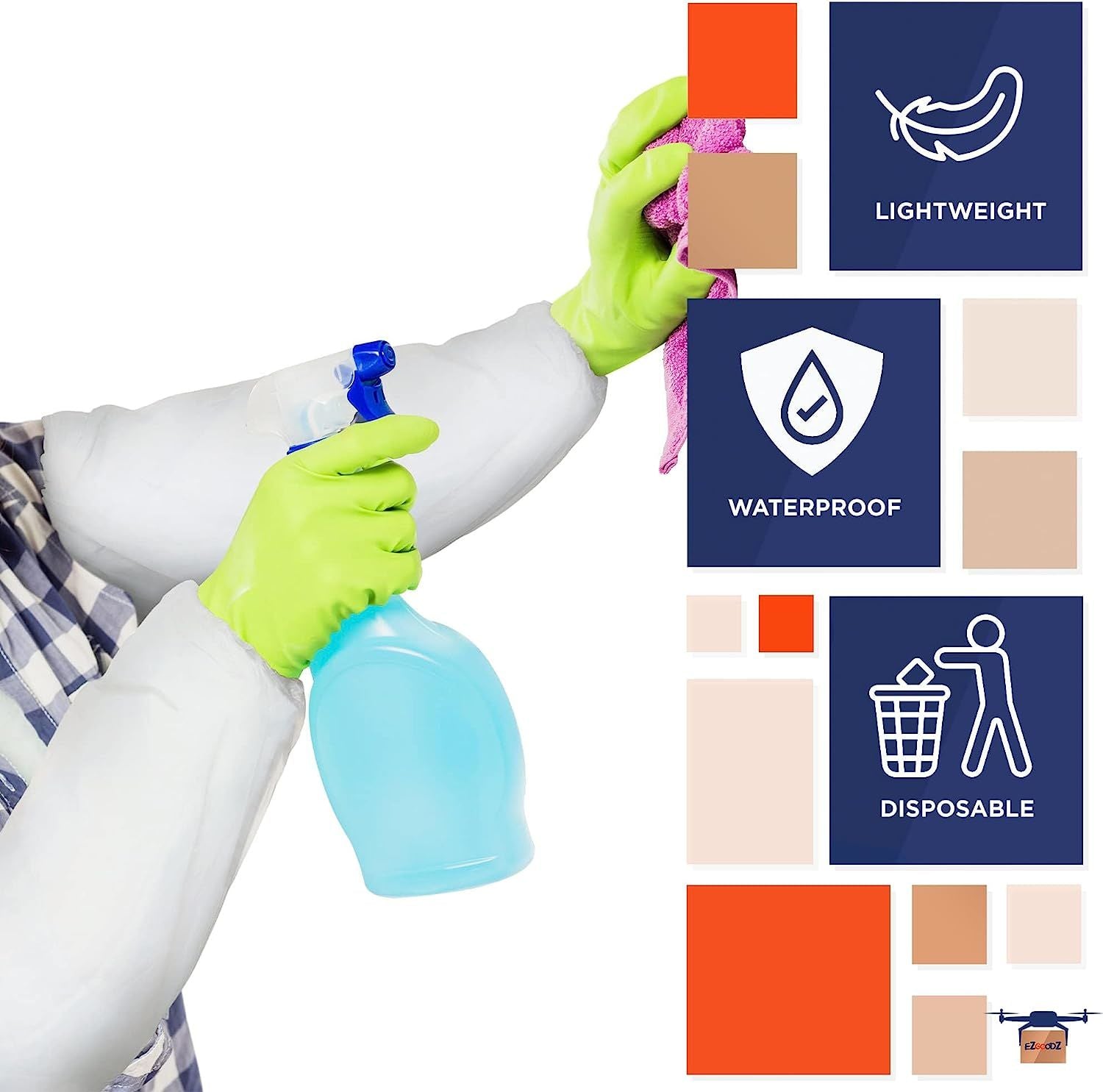 Disposable White Oversleeves 21". Pack of 50 Plastic Waterproof PPE Arm Covers with Elastic Wrist; Elbow. Polypropylene 60 gsm with Microporous Film P