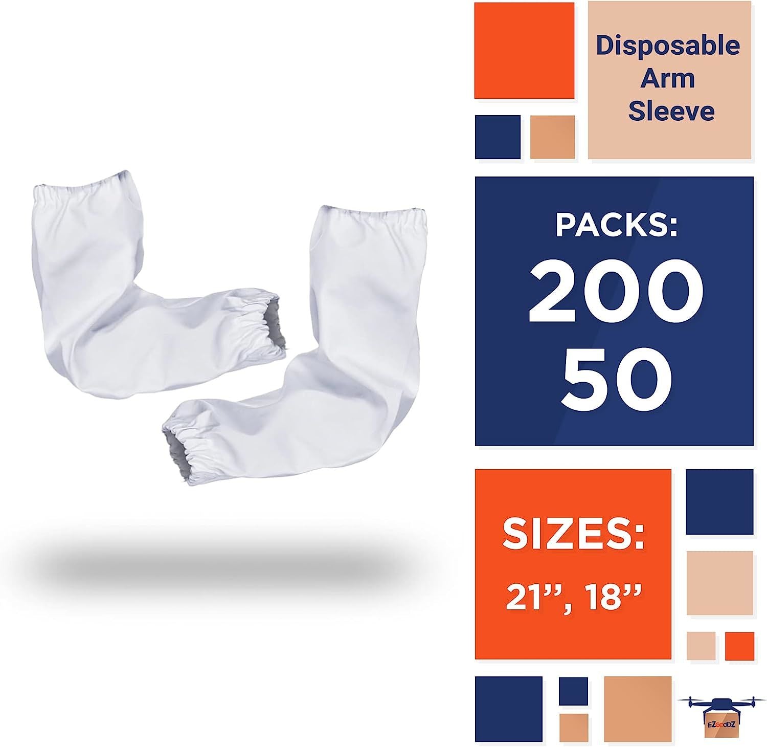 Disposable White Oversleeves 21". Pack of 50 Plastic Waterproof PPE Arm Covers with Elastic Wrist; Elbow. Polypropylene 60 gsm with Microporous Film P
