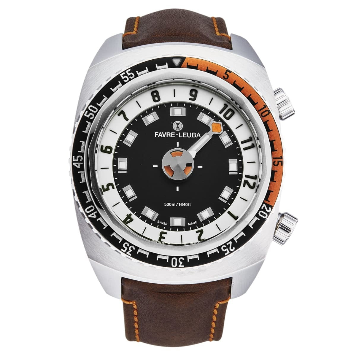 Favre-Leuba Men's 00.10101.08.13.44 'Raider Harpoon' Black White Dial Brown Leather Strap Automatic Watch
