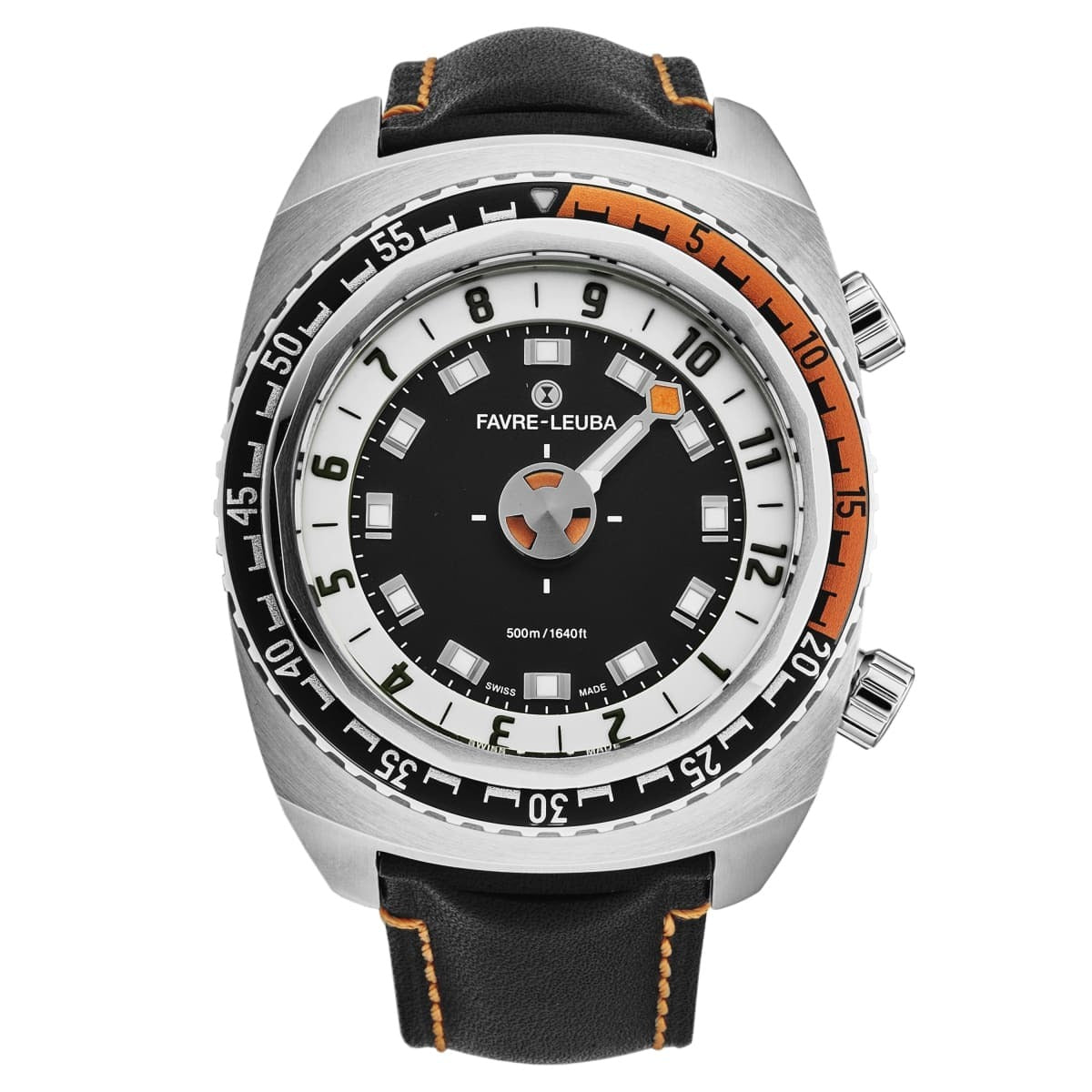 Favre-Leuba Men's 00.10101.08.13.41 'Raider Harpoon' Black White Dial Black Leather Strap Automatic Watch