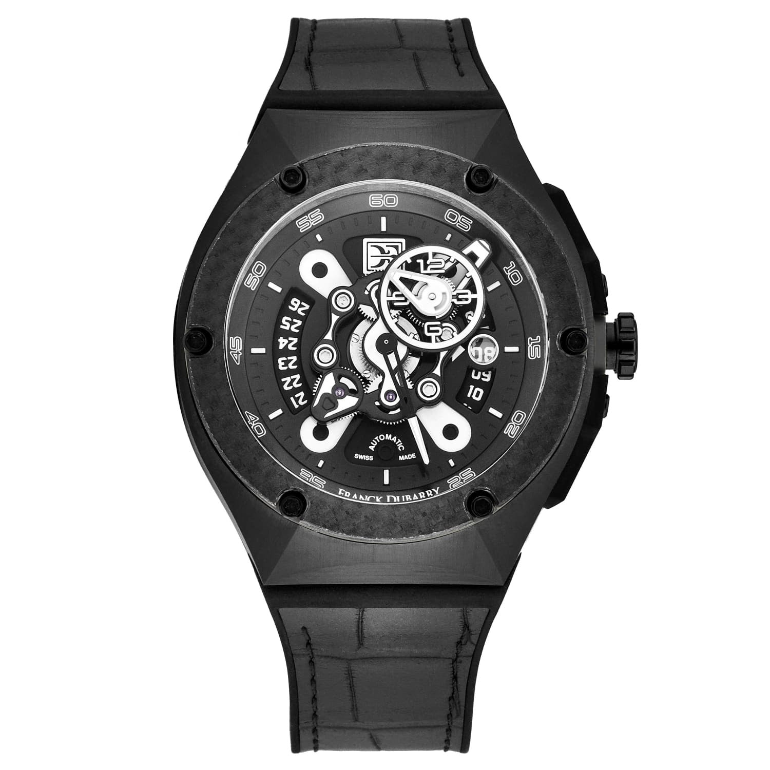 Franck Dubarry Men's 'Crazy Wheels' Black Dial Black Elastogator Strap Automatic Watch CW-04-05