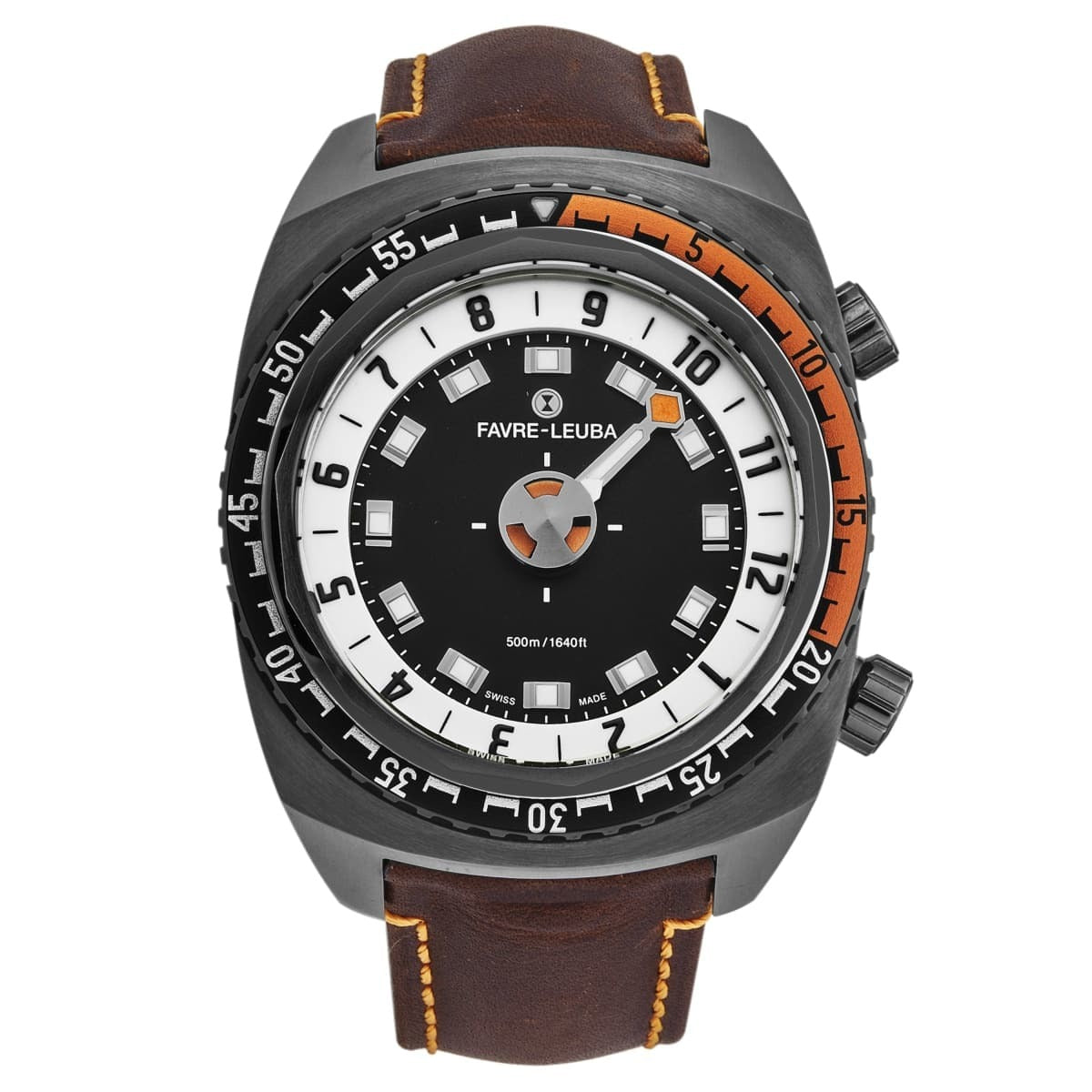 Favre-Leuba Men's 00.10101.09.13.44 'Raider Harpoon' Black White Dial Brown Leather Strap Automatic Watch