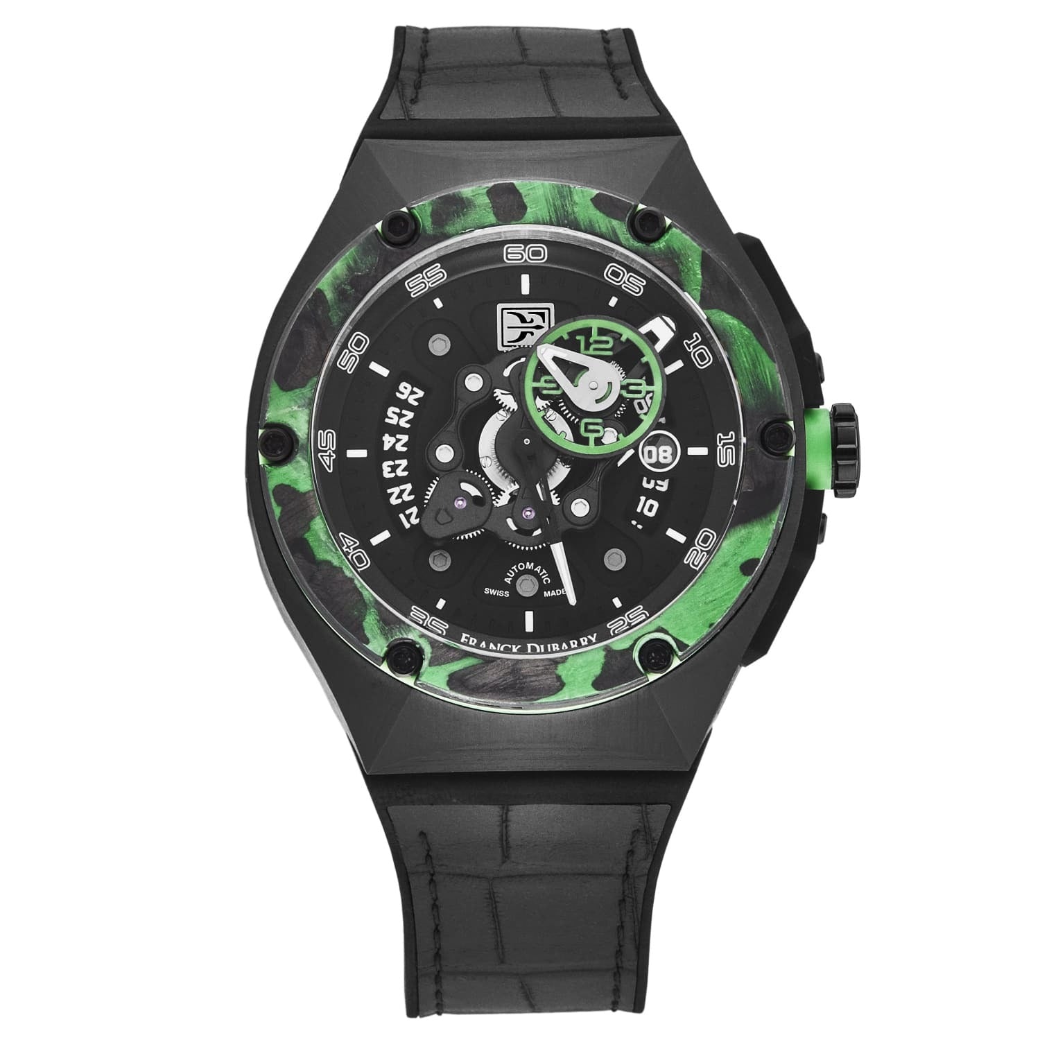 Franck Dubarry Men's 'Crazy Wheels' Black Dial Black Elastogator Strap Automatic Watch CW-04-07