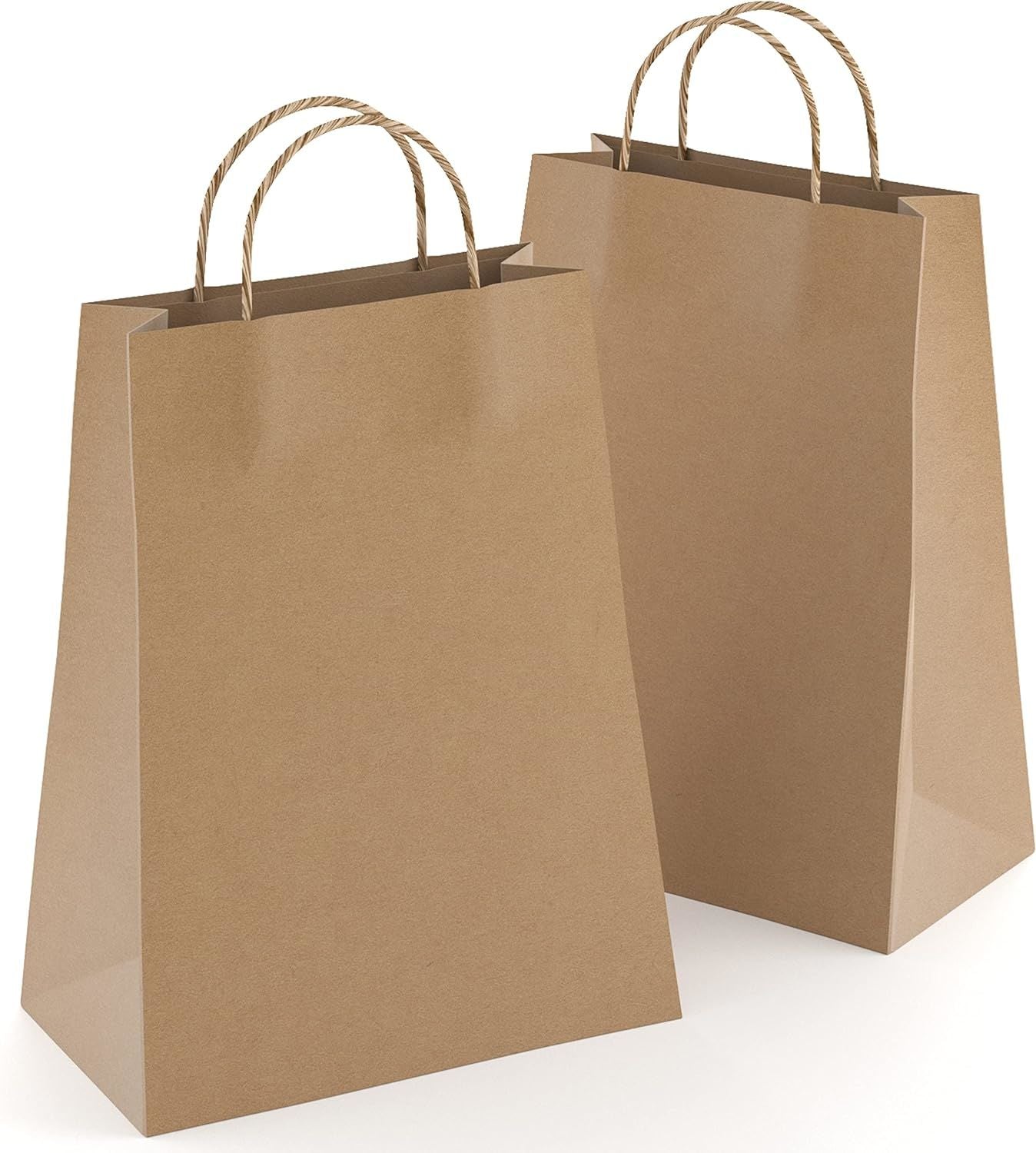 Brown Shopping Bags 5.25" x 3.75" x 8"; Pack of 25 Brown Paper Bags with Handles Bulk; 150 GSM Brown Gift Bags with Handles Bulk; Brown Bags with Hand