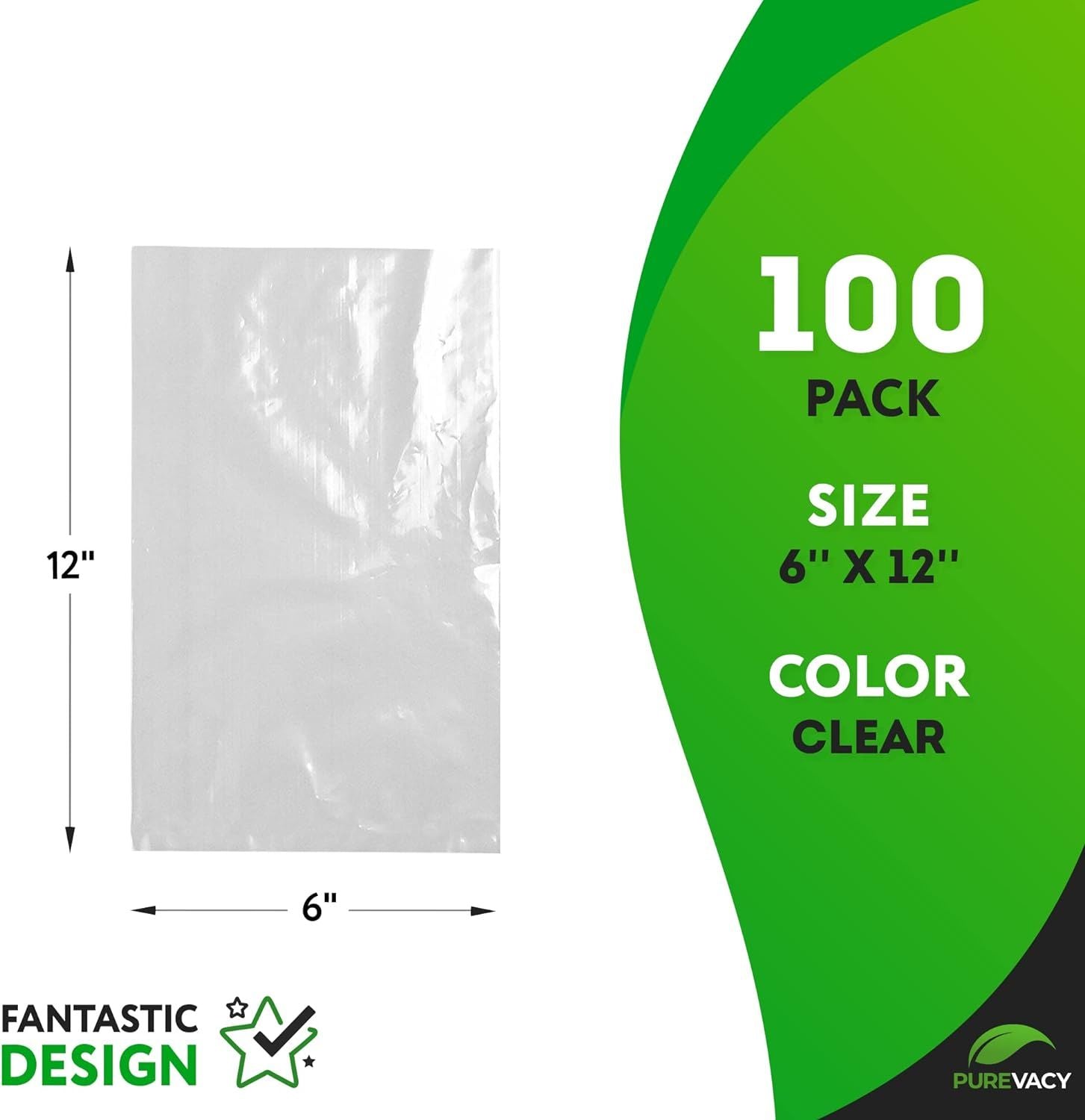Clear Flat Poly Bags 6" x 12". Pack of 100 Non-Sticky Plastic 2 mil Retail Pouches. Medium PE Packaging for Mailing; Shipping; Packing. Reusable Stora