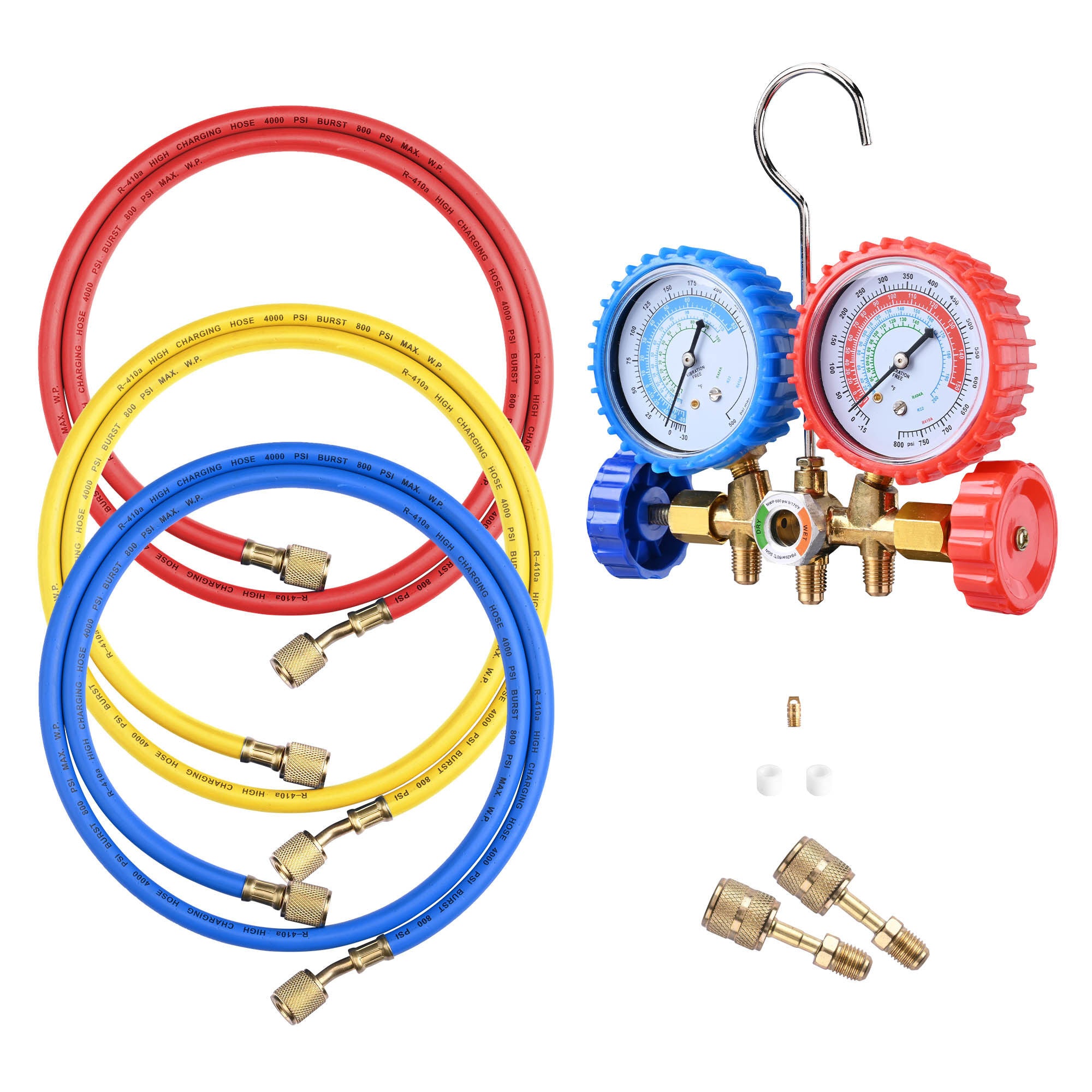 60in Manifold Gauge Hose 1/4in Fitting R410A R22 R404 Side Handle