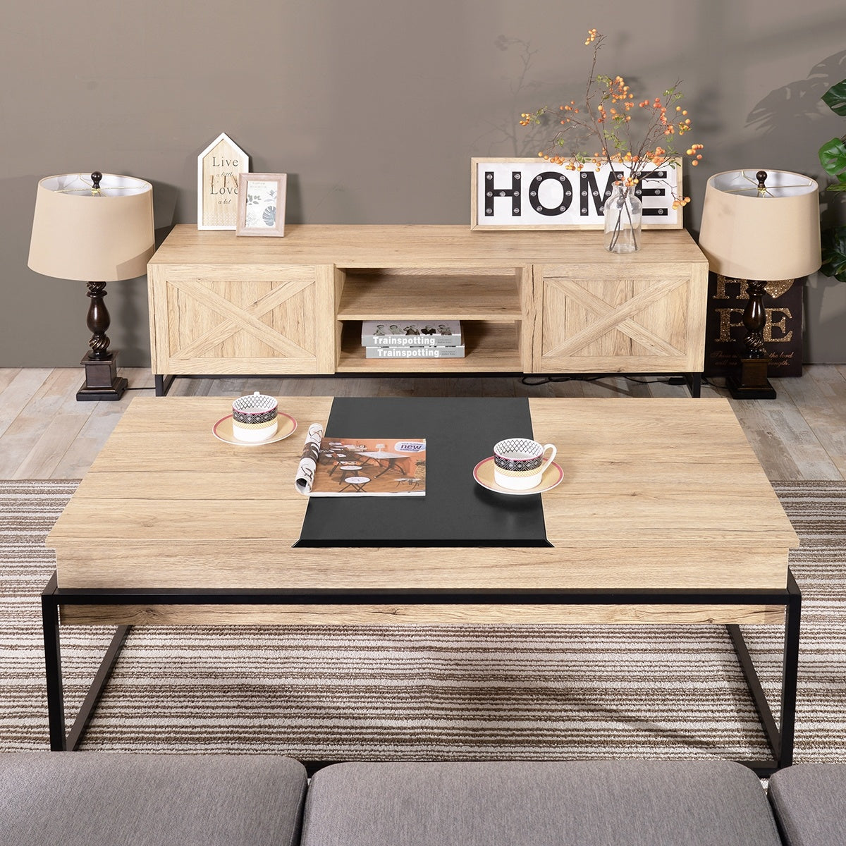 47.2" Lift Top Coffee Table; Lift Top Storage Coffee Table; Wood Lift Top Coffee Table with Storage; Oak & Black
