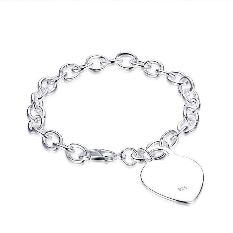 Plated Silver Heart Bracelet Woman Fashion Wedding Engagement Party Jewelry