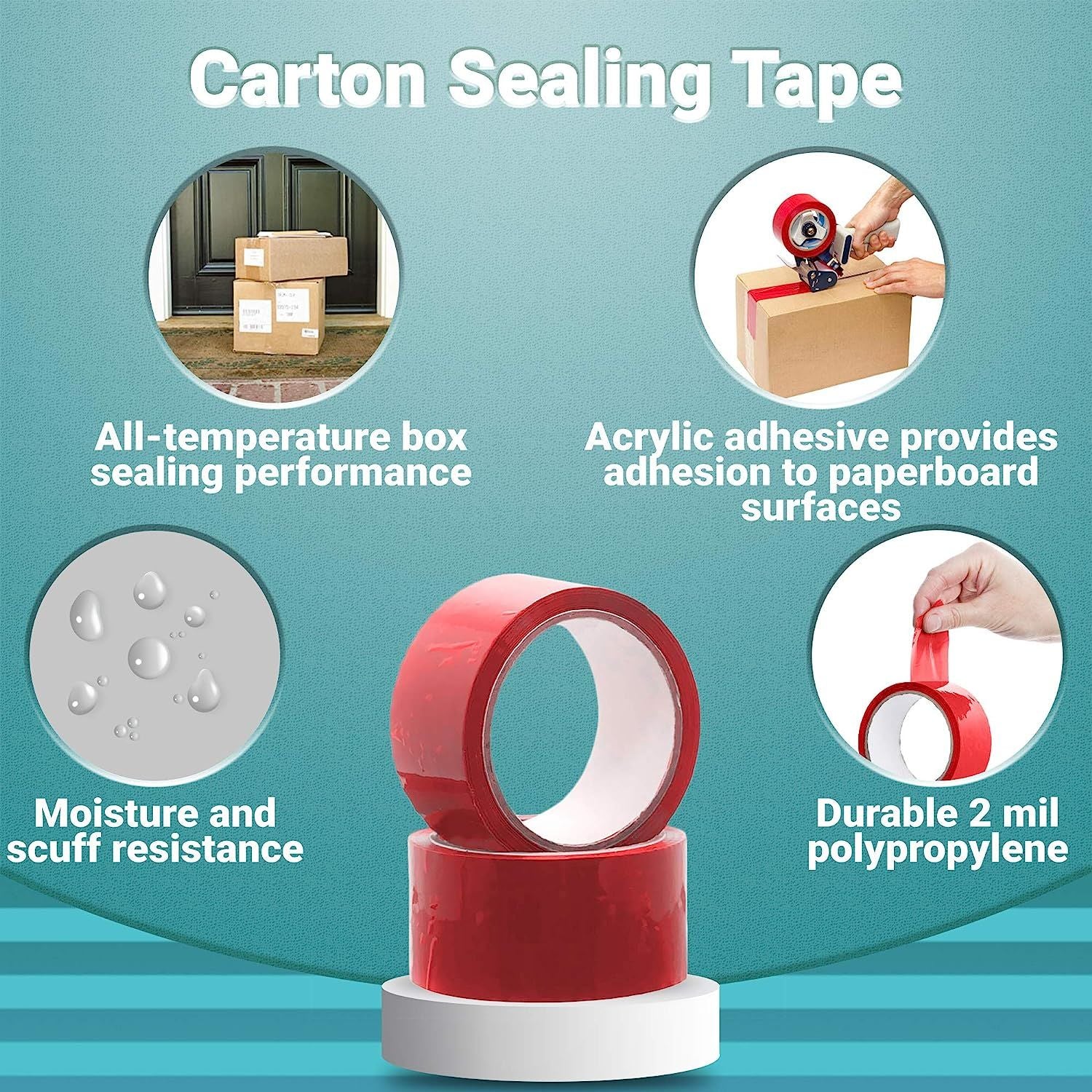 36 Rolls of Red Carton Sealing Tape 2" x 55 yds. Thickness 2 Mil. Acrylic Packaging Tape for Wrapping; Packing; Shipping; Moving Boxes. Acrylic Emulsi