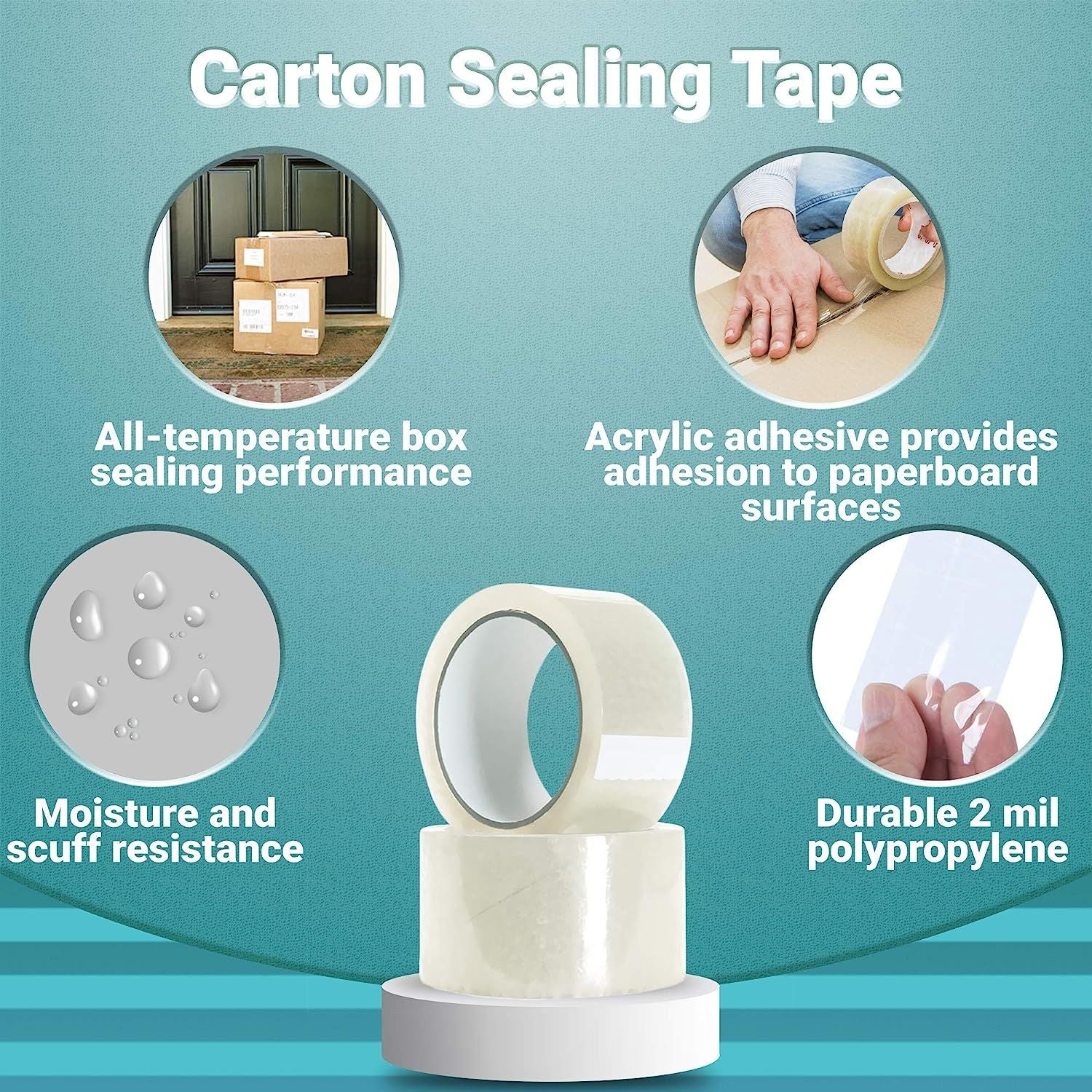 24 Rolls of Carton Sealing Tape 3' x 55 Yards. Thickness 2 Mil. 50 Micron Polypropylene Pressure Sensitive Tape for Packing; Shipping; Moving Boxes. A