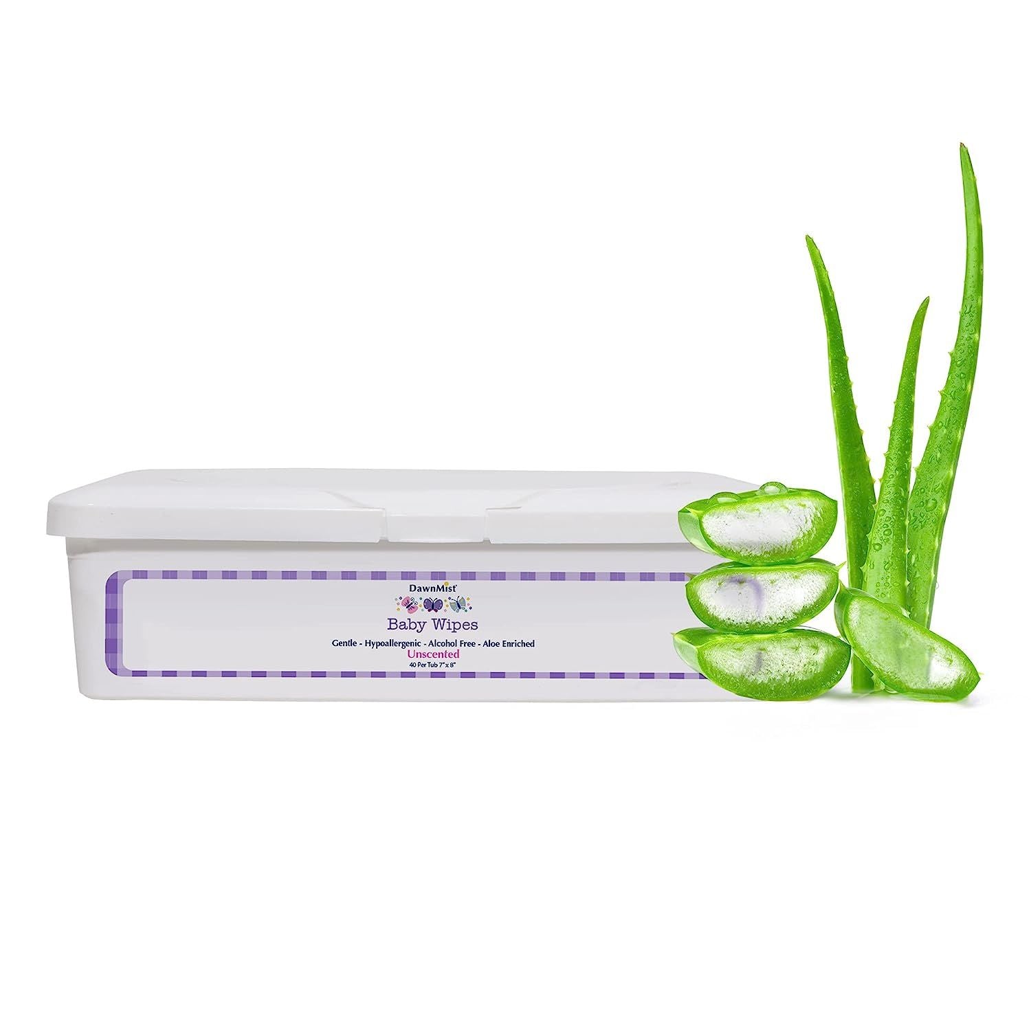 Dukal Baby Cleaning Wipes 7" x 8". Pack of 40 Non-Sterile Pre-Moistened Wipes in Tub. Unscented Water Based Baby Wipes with Aloe and Lanolin. Hypoallergenic; Soft and Durable.