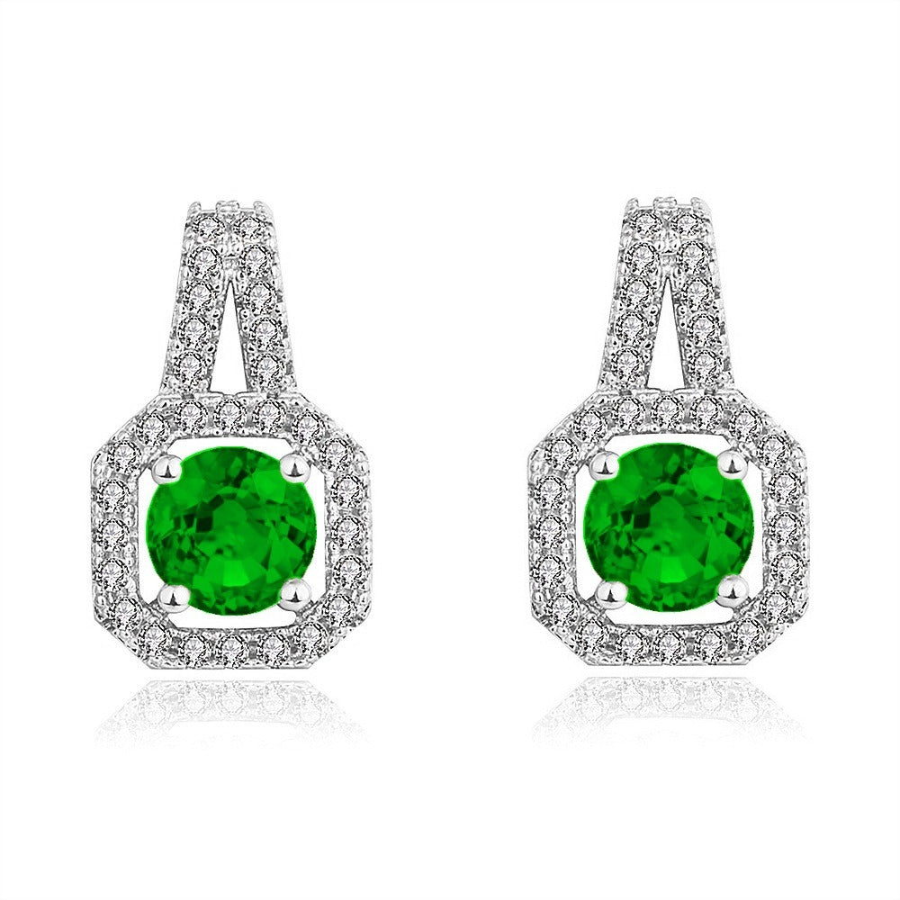 Crystal Ruby Gemstones Diamonds Stud Earrings for Women Plated Silver Fashion Fine Jewelry