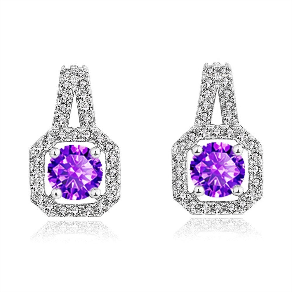 Crystal Ruby Gemstones Diamonds Stud Earrings for Women Plated Silver Fashion Fine Jewelry