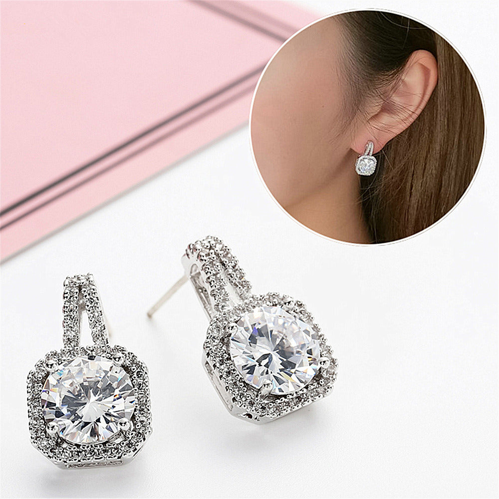 Crystal Ruby Gemstones Diamonds Stud Earrings for Women Plated Silver Fashion Fine Jewelry