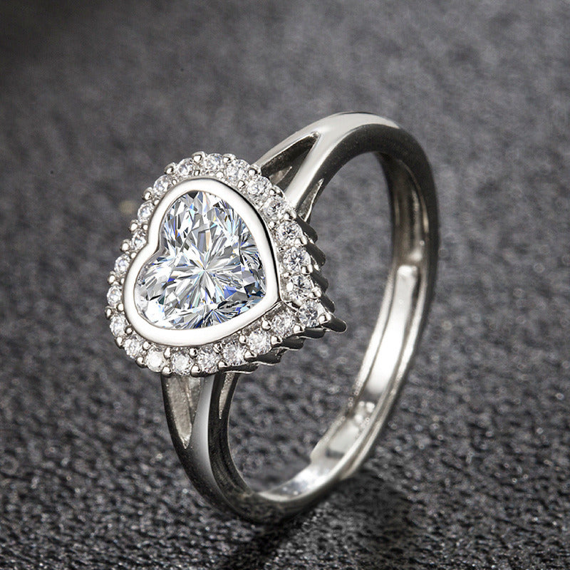 Heart Moissanite Wedding Engagement Rings for Women Plated Silver Fine Jewelry