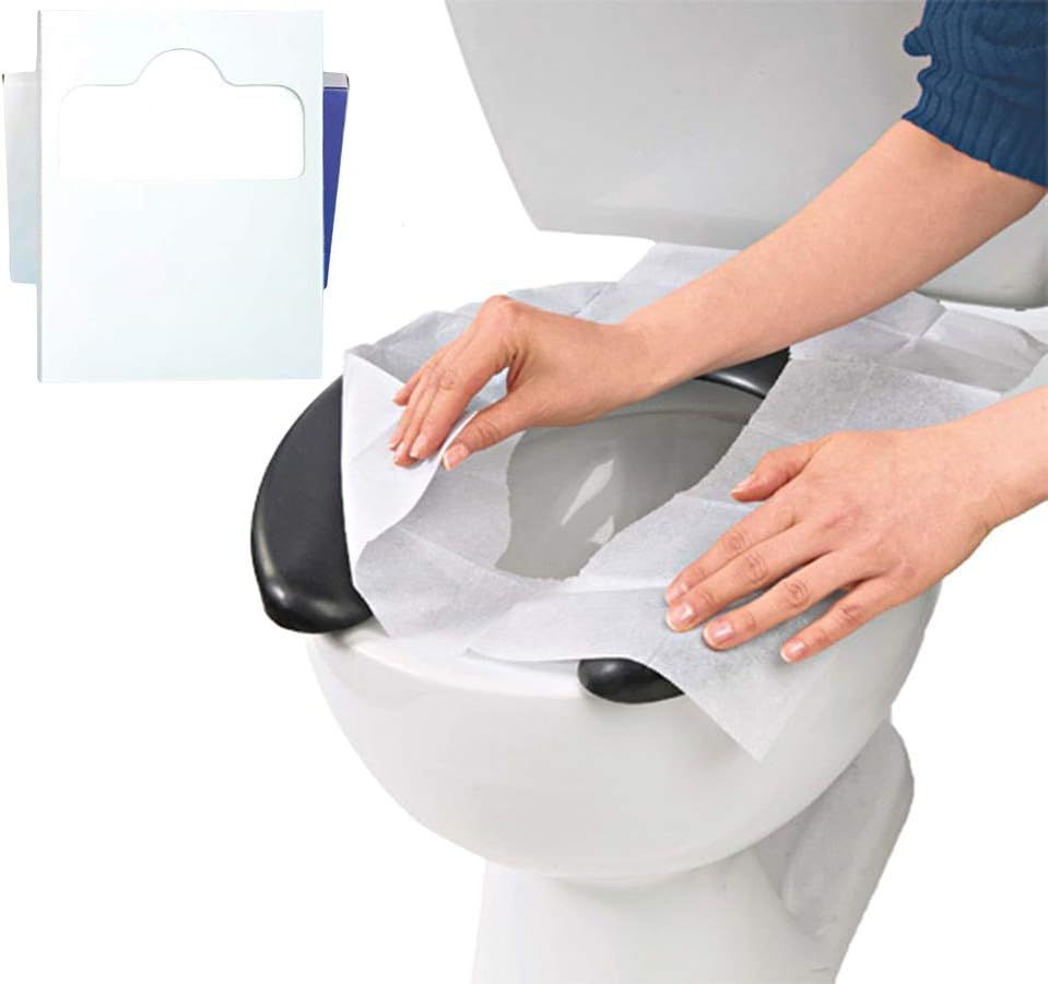 Pack of 200 Toilet Seat Covers. 1/4 Fold Disposable Potty Seat Cover Sheets. White Seat Covers for Public Washrooms; Travel. One-ply; Biodegradable; Quick-dissolving Tissue Sheets.