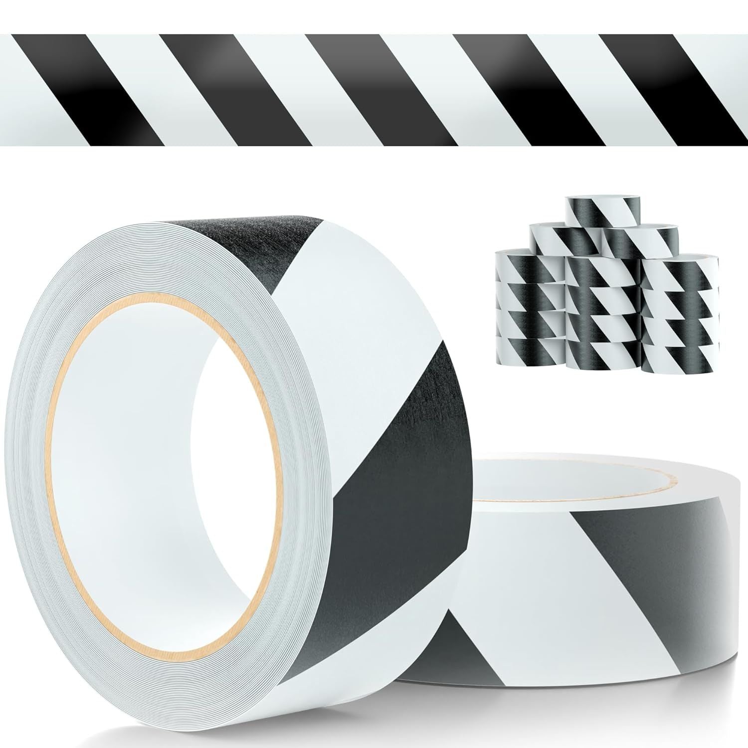 Aisle Marking Tapes 3' x 36'.16 Rolls of Hazard Warning Tapes Flexible Black White Tape Vinyl Tape for Making Steps Pillars Parking Lots Walk Ways Nat