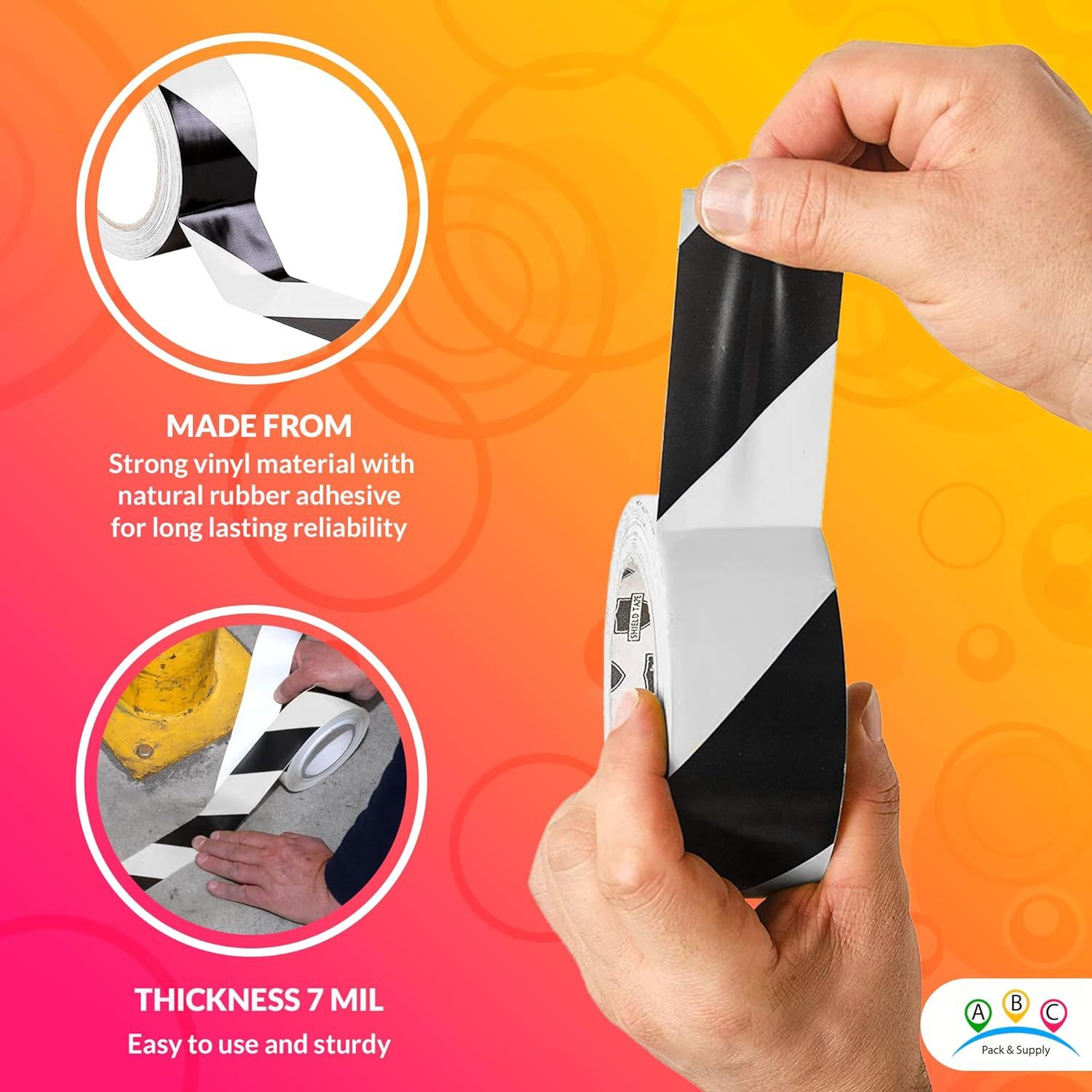 Aisle Marking Tapes 3' x 36'.16 Rolls of Hazard Warning Tapes Flexible Black White Tape Vinyl Tape for Making Steps Pillars Parking Lots Walk Ways Nat