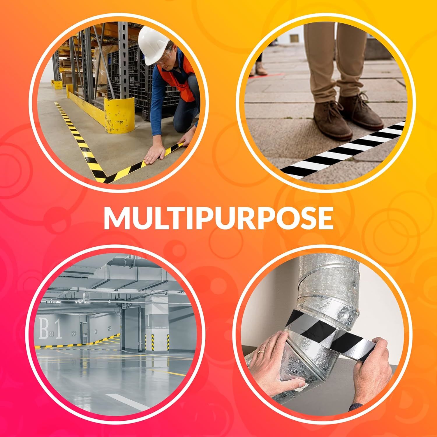 Aisle Marking Tapes 3' x 36'.16 Rolls of Hazard Warning Tapes Flexible Black White Tape Vinyl Tape for Making Steps Pillars Parking Lots Walk Ways Nat