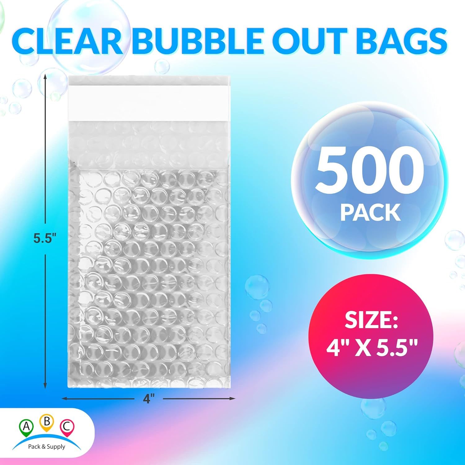 Clear Bubble Out Bags 4 x 5.5; Packaging Bubble Bags for Shipping Pack of 500; Polyethylene Self Seal Bubble Pouches; Bubble Packaging Bags with 3/16'