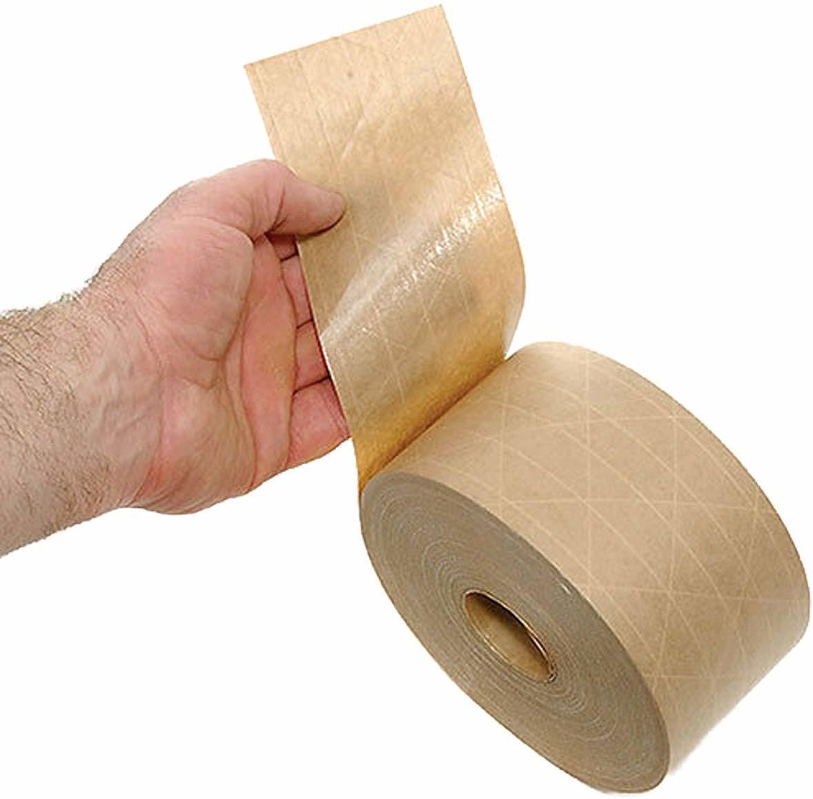 Fiberglass Reinforced Tape 72 mm X 450 ft. 10 Rolls of Kraft Carton Sealing Tape Industrial Gummed Kraft Paper Tape for Medium Light Weight Packaging