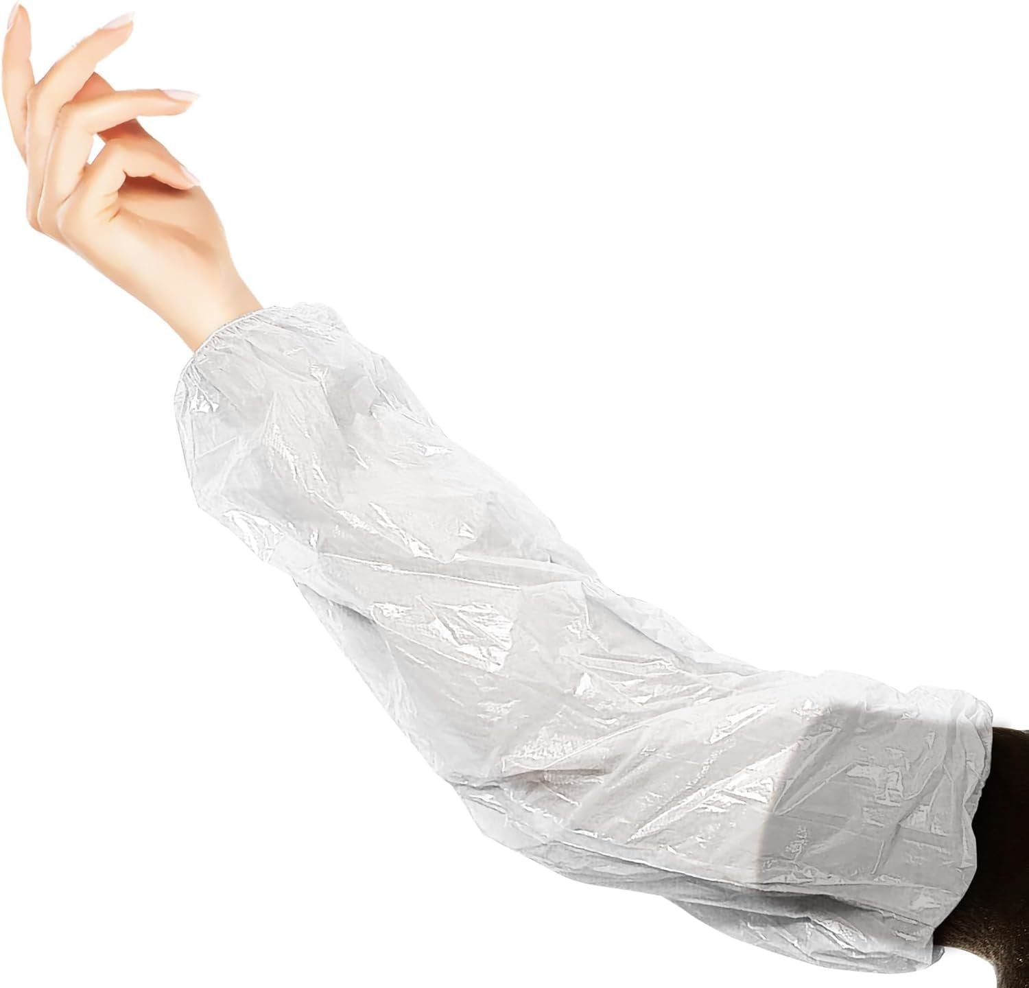 Pack of 100 White PE Oversleeves 18' Size. Disposable Water Resistant Arm Cover Sleeves. 1 Mil Thickness Sleeves Cover. Industrial Grade Polyethylene