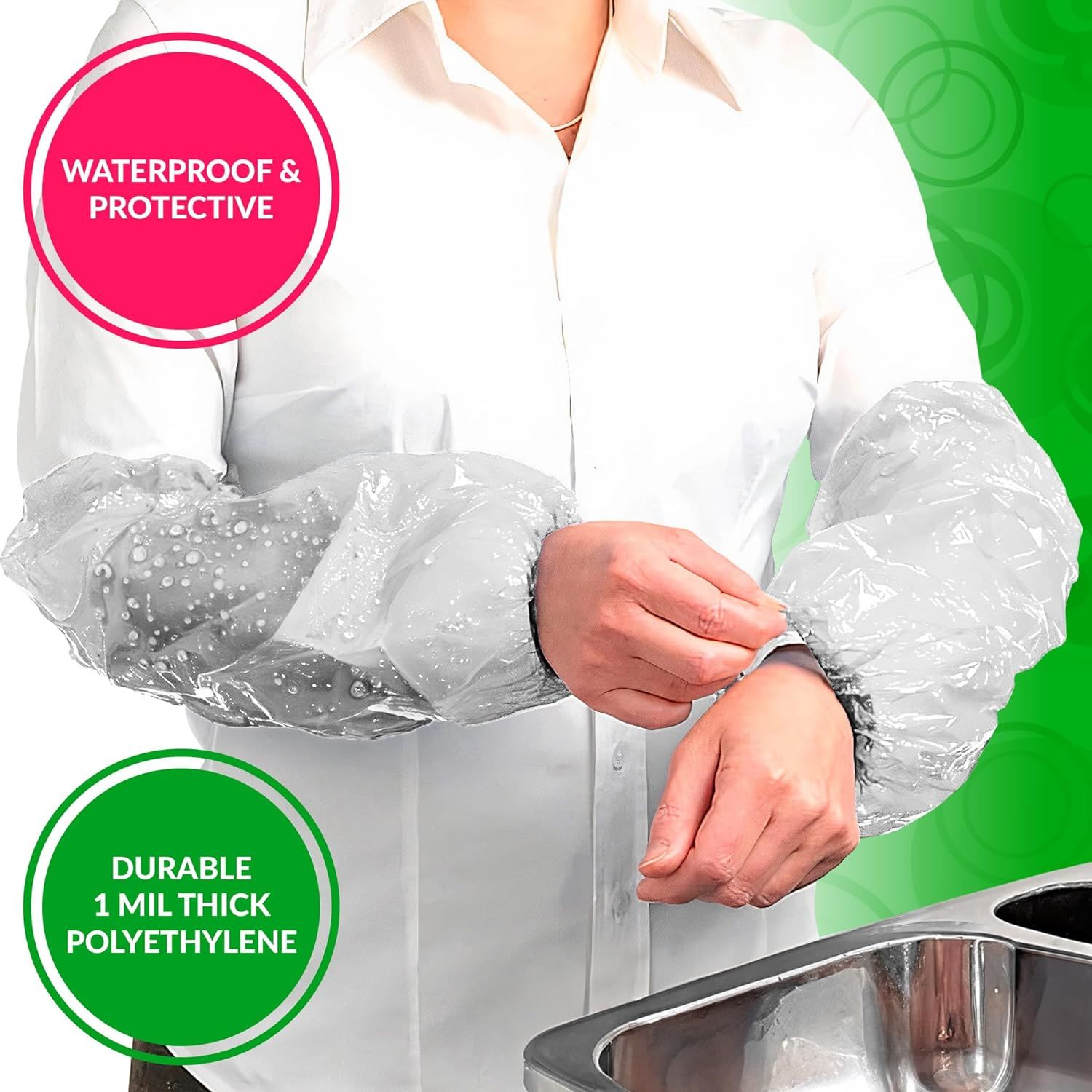 Pack of 100 White PE Oversleeves 18' Size. Disposable Water Resistant Arm Cover Sleeves. 1 Mil Thickness Sleeves Cover. Industrial Grade Polyethylene