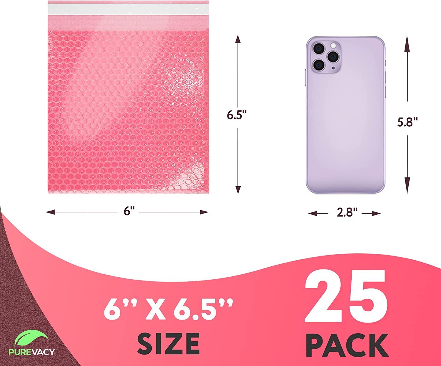 Anti Static Bubble Wrap Pouches 6" x 8.5"; Pack of 25 Pink Bubble Wrap Bags for Ornaments; Fragile Items; Waterproof PE Self Seal Bubble Pouches; Cush