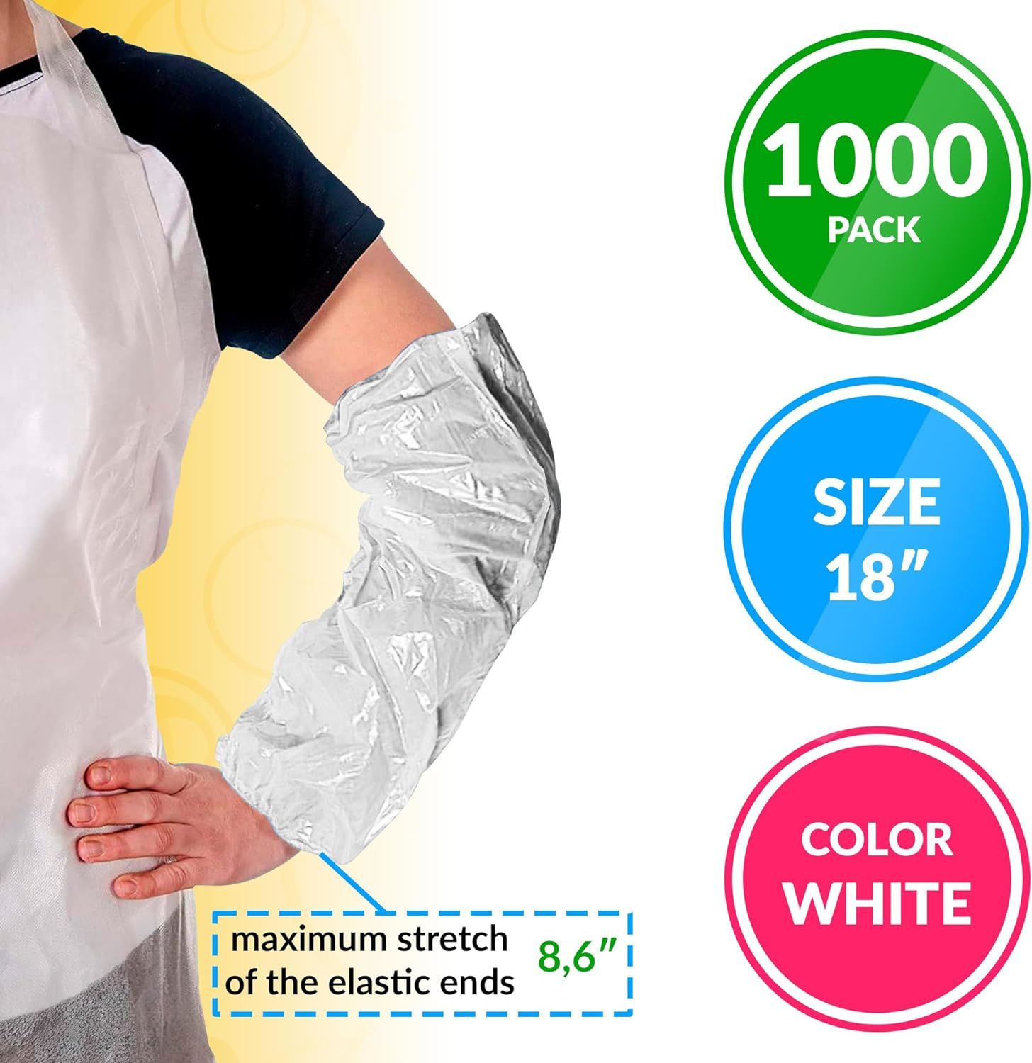 Pack of 2000 White PE Oversleeves 18' Size. Disposable Water Resistant Arm Cover Sleeves. 1 Mil Thickness Sleeves Cover. Industrial Grade Polyethylene