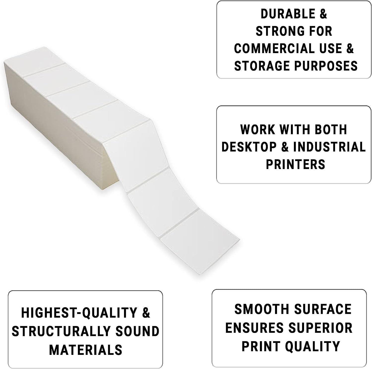 Pack of 8000 White Direct Thermal Fanfold Labels 4 x 3 Self-Adhesive Rolls 4x3 Postage Printing Blank; Paper Mailing Label Stickers for Shipping Barco