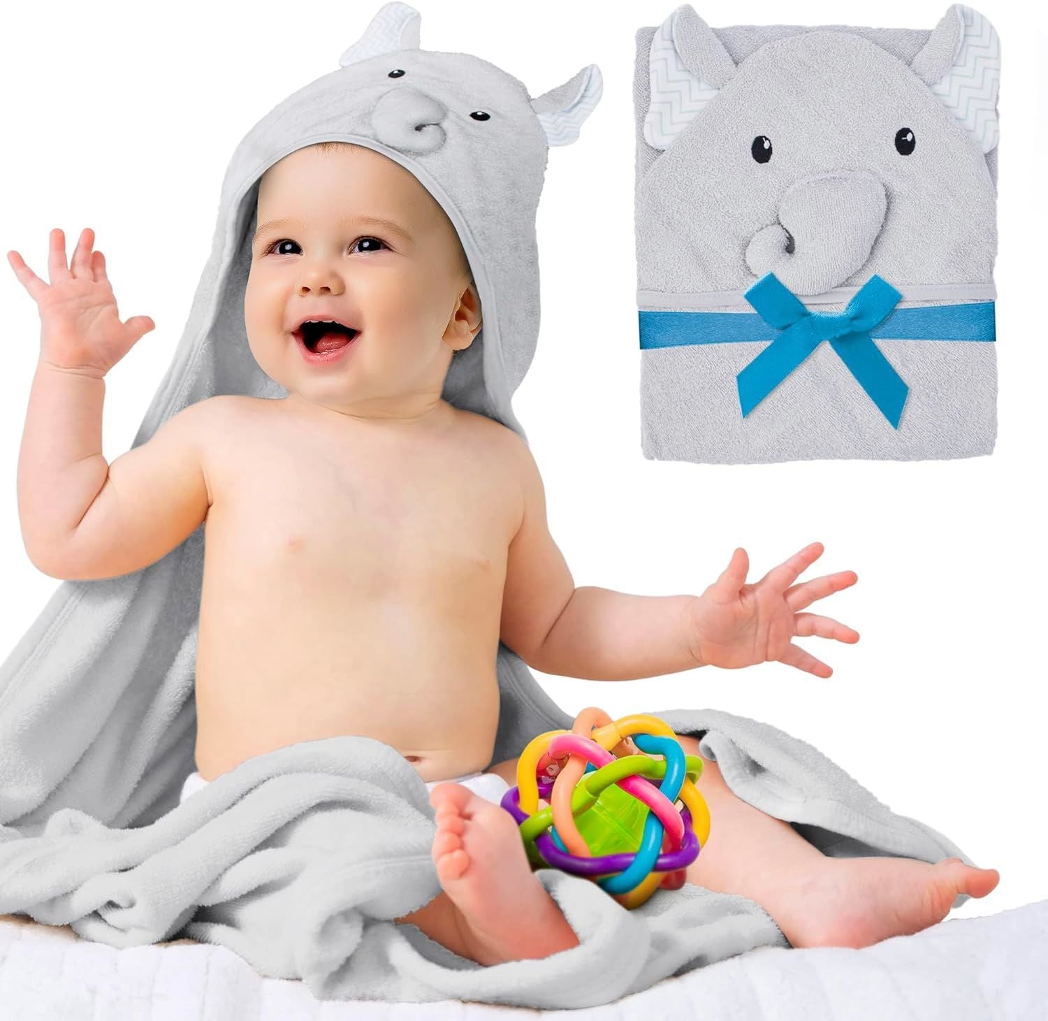 Kids Hooded Towel with Elephant Face. Large Child Blanket with Big Ears for Boys. Soft Cotton Gift for Newborns; Infants; Toddlers. Baby Supplies for Bath; Shower; Pool; Beach