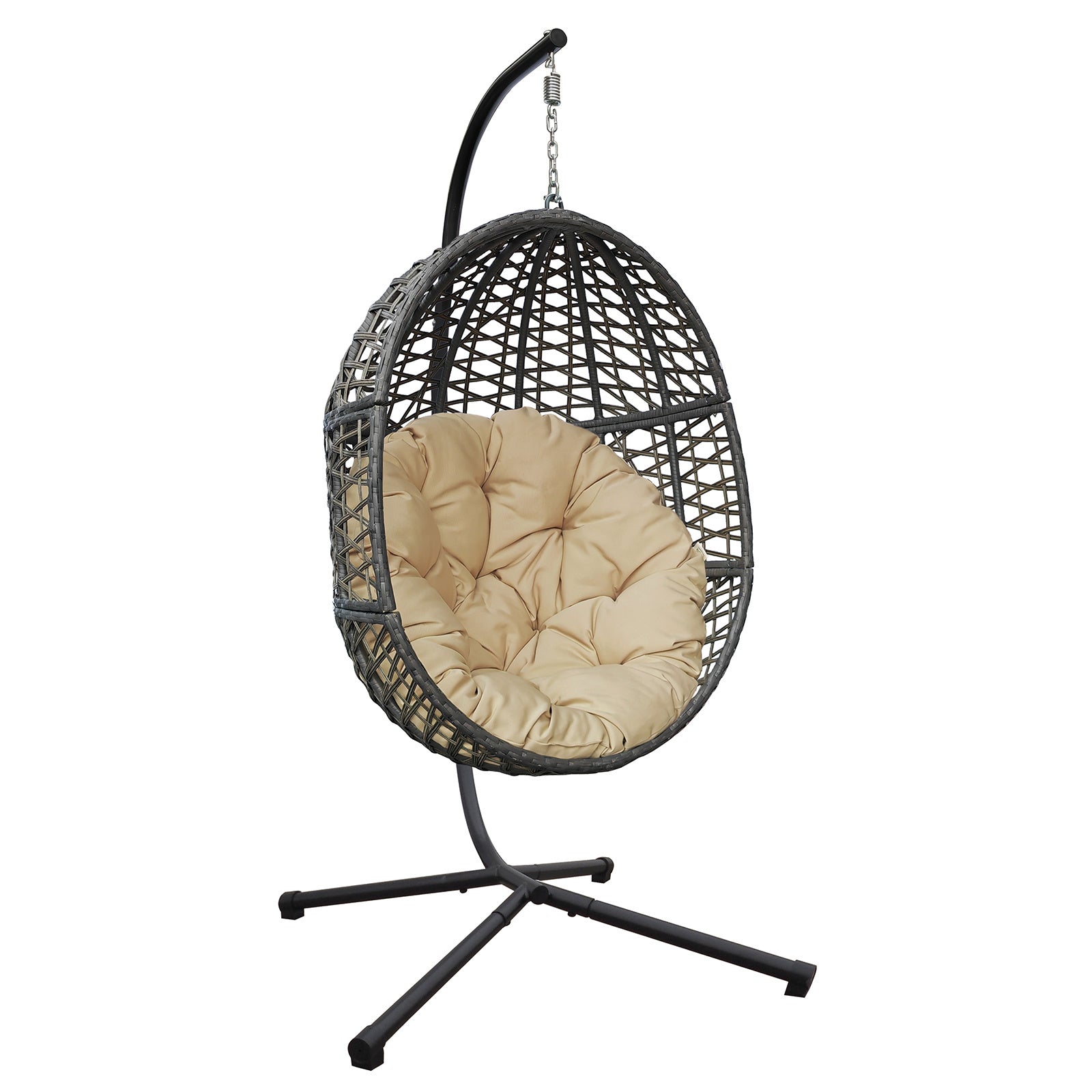 Wicker Hanging Swing Chair; Rattan Hanging Egg Chair with Durable Stand and Waterproof Cushion for Outdoor Garden or Indoor Living Room
