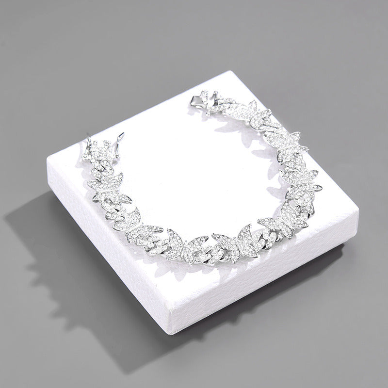 Iced Out CrystalButterfly Choker Bracelet Necklace for Women Hip Hop Bling Rhinestone Miami Cuban Link Necklace Punk Jewelry