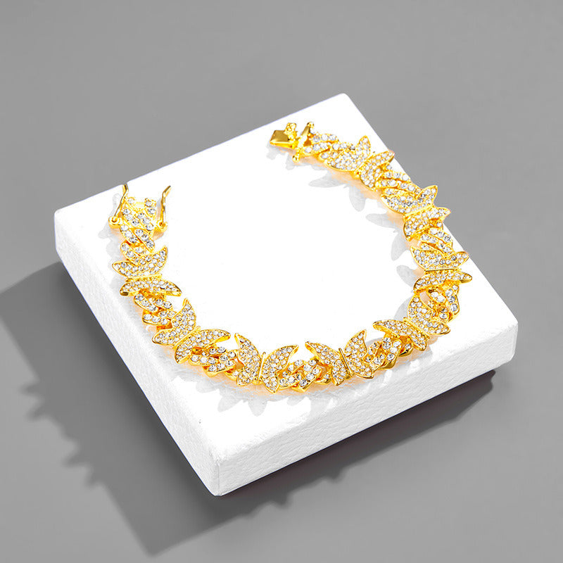 Iced Out CrystalButterfly Choker Bracelet Necklace for Women Hip Hop Bling Rhinestone Miami Cuban Link Necklace Punk Jewelry