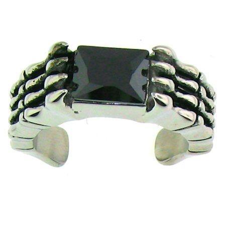 Black Center Stone Stainless Steel Bones Ring / SCR3078