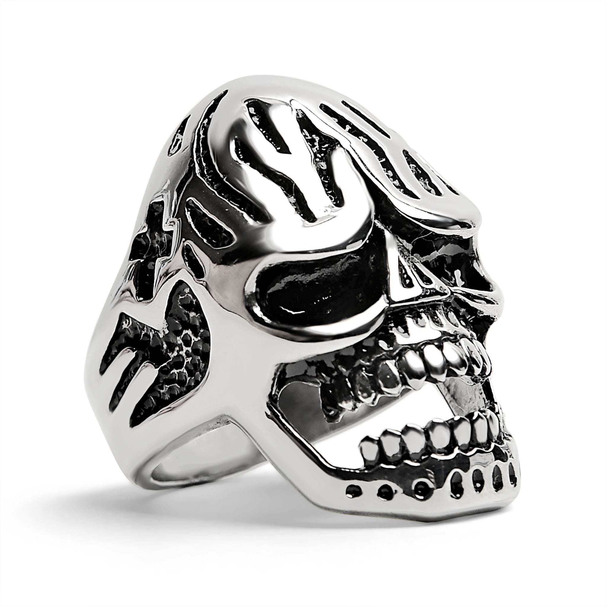 Detailed Skull Stainless Steel Polished Ring / SCR3034
