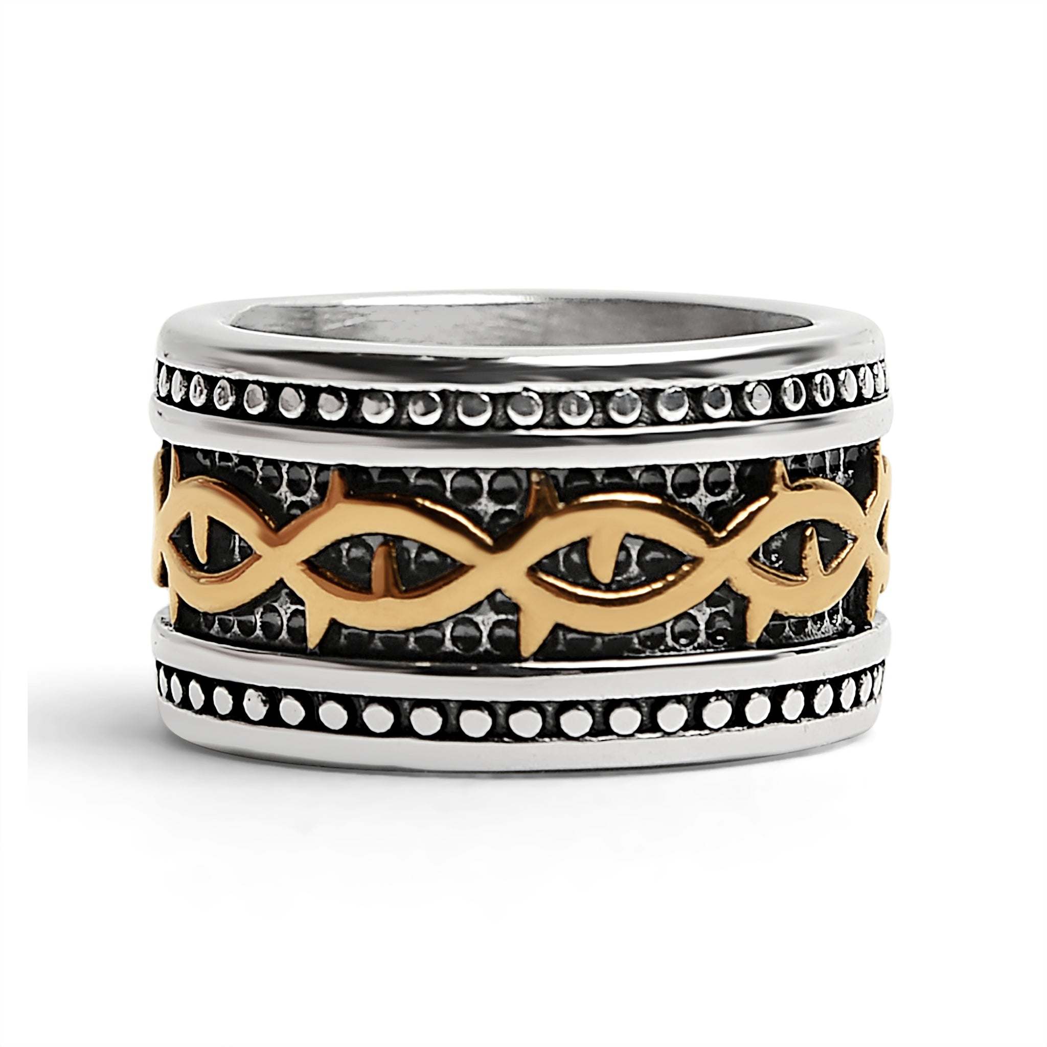 18K Gold Plated Detailed Tribal Stainless Steel Ring / SCR4016