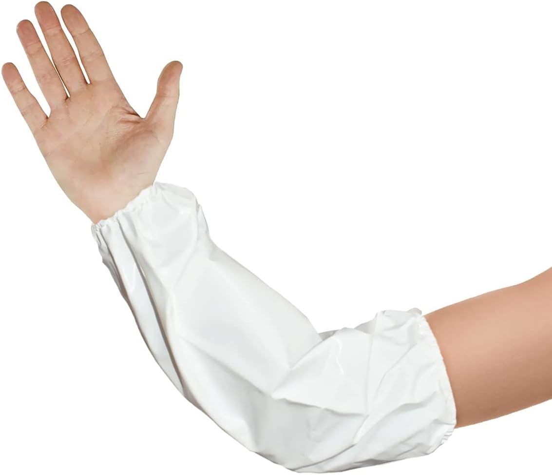 Disposable Vinyl Oversleeves 18" in Bulk. 144 Pairs of White Regular PVC 8 mil Arm Covers with Elastic Wrist & Elbow. Pack of 288 Waterproof Protectiv