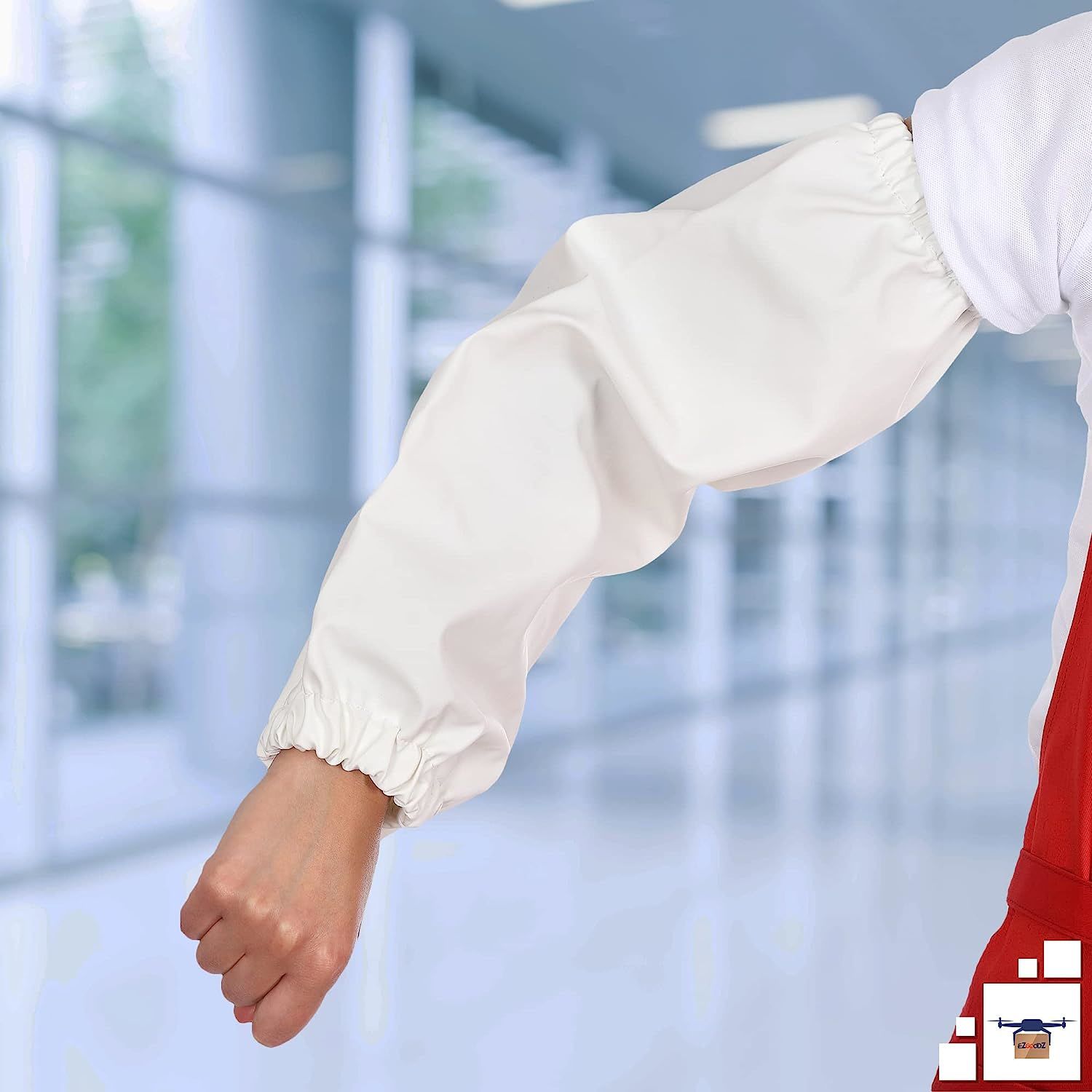 Disposable Vinyl Oversleeves 18" in Bulk. 144 Pairs of White Regular PVC 8 mil Arm Covers with Elastic Wrist & Elbow. Pack of 288 Waterproof Protectiv