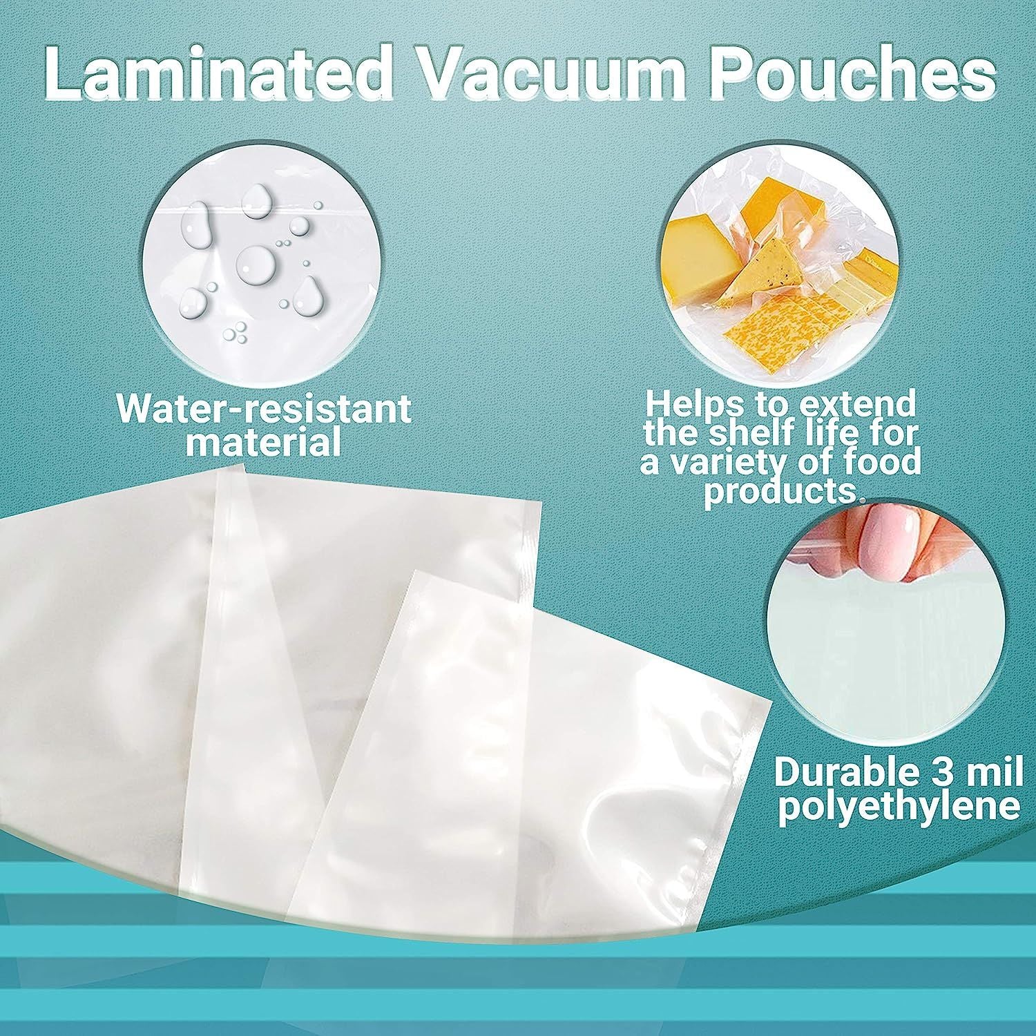 Pack of 1000 Co-Extruded Vacuum Pouches; Clear 8 x 10. Vacuum Food Bags 8x10. 3 mil Thickness. USDA Approved. Polyethylene Bags for Packing and Storin