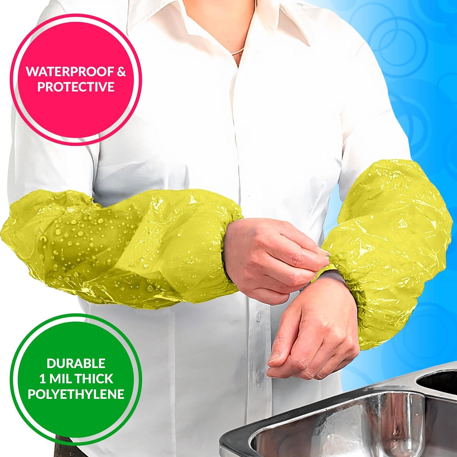 2000 Pack Yellow PE Oversleeves 18' Size Polyethylene Disposable Sleeves 1 Mil Thickness. Hand Made Industrial Oversleeves with Elasticated Wrist; Elb