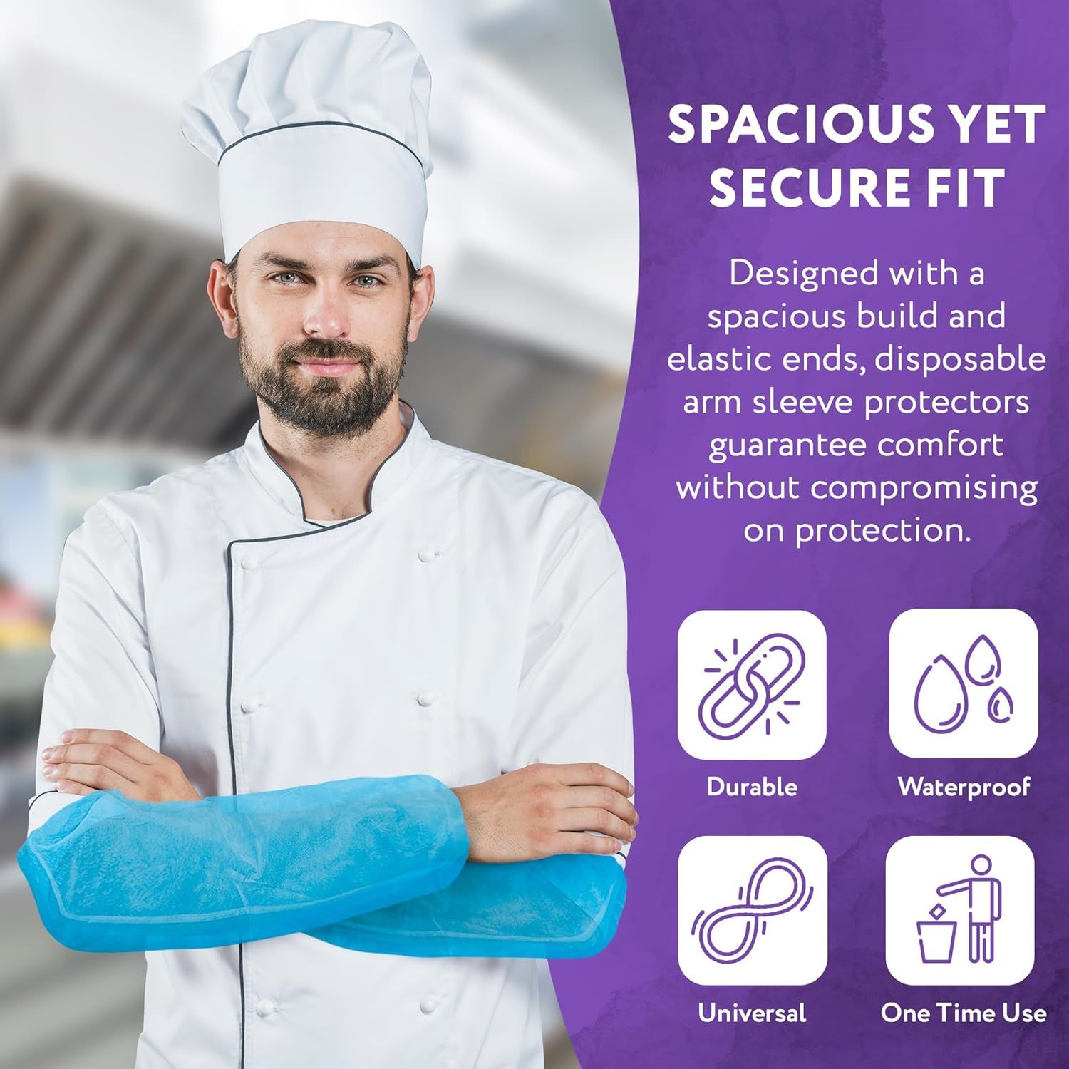 Blue Polypropylene Sleeves 18" Pack of 100 Non-Woven Fabric Oversleeves Protective Arm Sleeves Covers with Elasticated Wrist Elbow Plastic Arm Protect