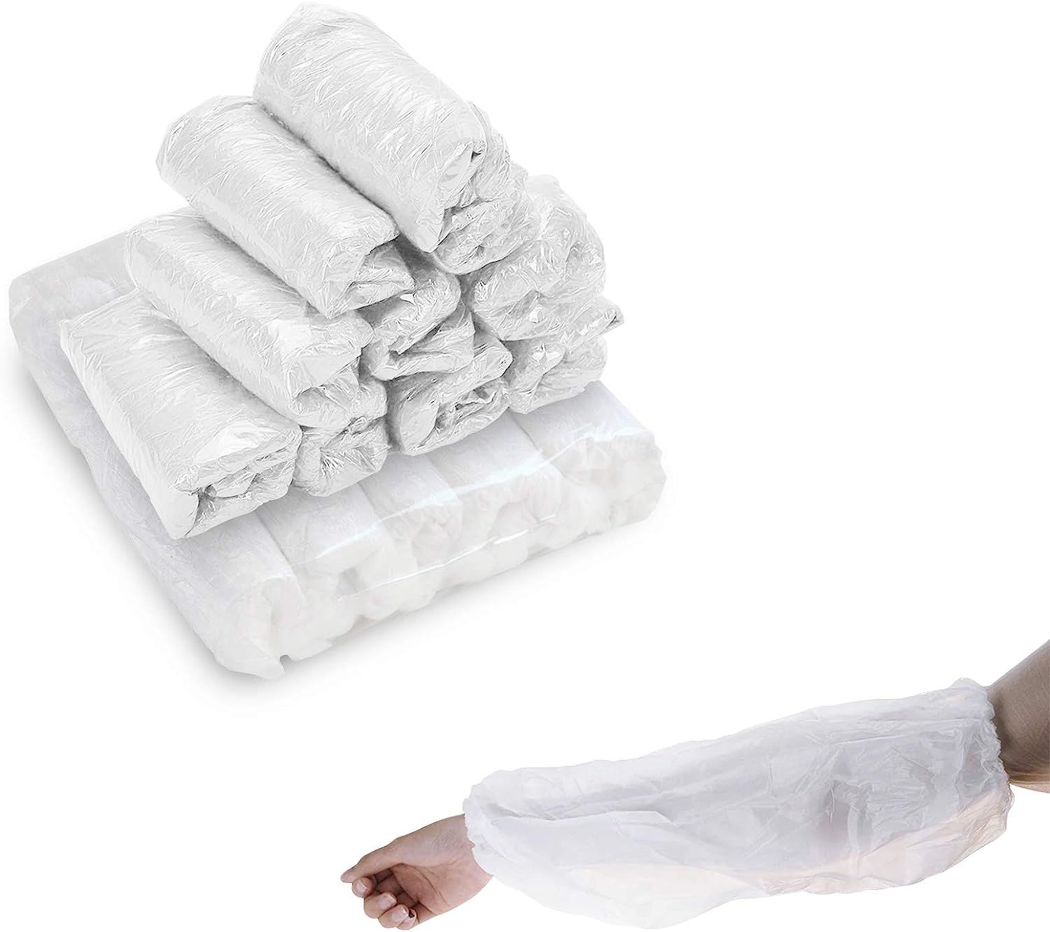 1000 Pack White PE Oversleeves 18' Size Oil Resistant Disposable Oversleeves 2 Mil Thickness. Polyethylene Protective Oversleeves with Elasticated Wri