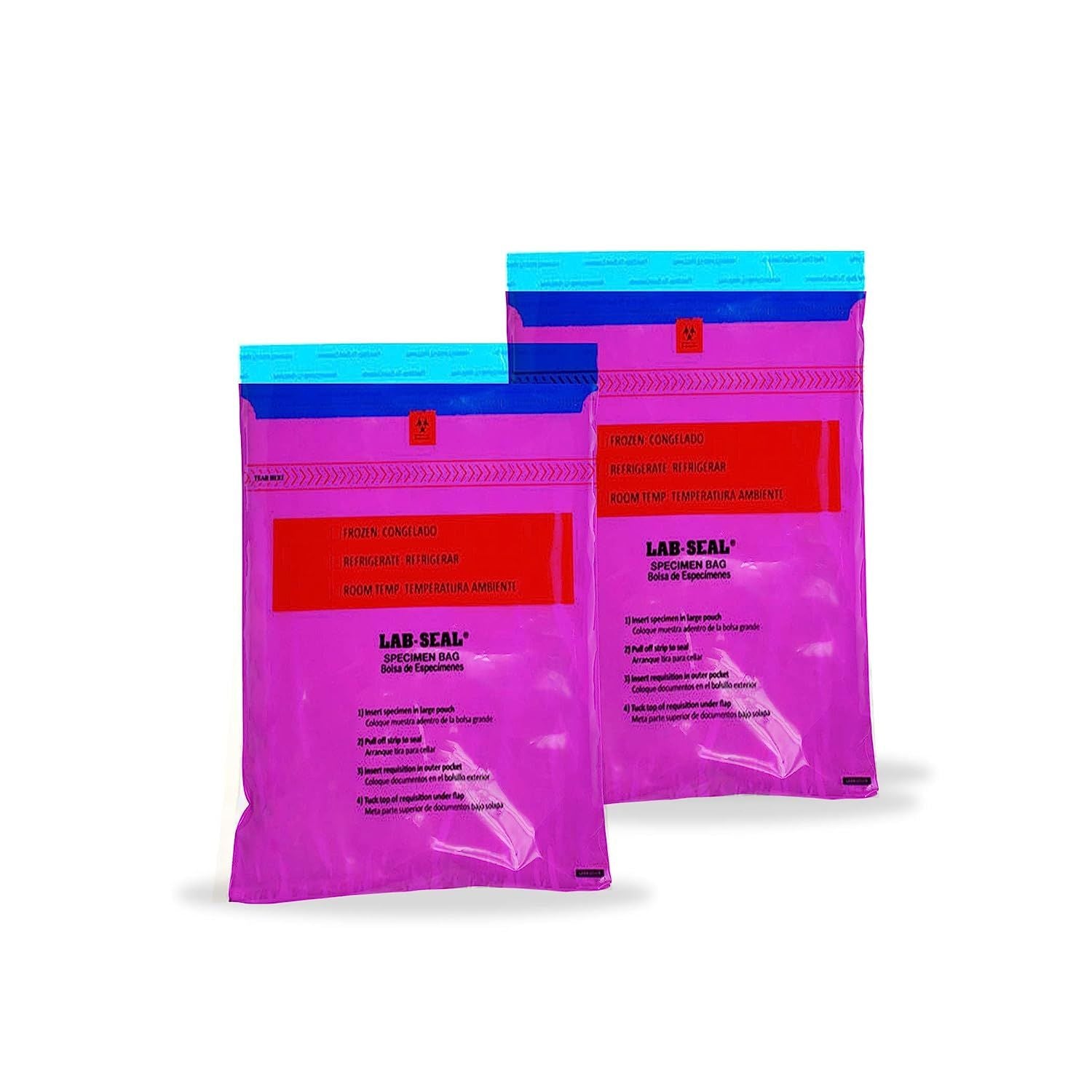 Pack of 1000 Specimen Bags; Purple 6 x 10. Low density polyethylene Printed Bags 6x10. Pull tab adhesive closure 1.80 mil thick. Plastic Bags for Heal