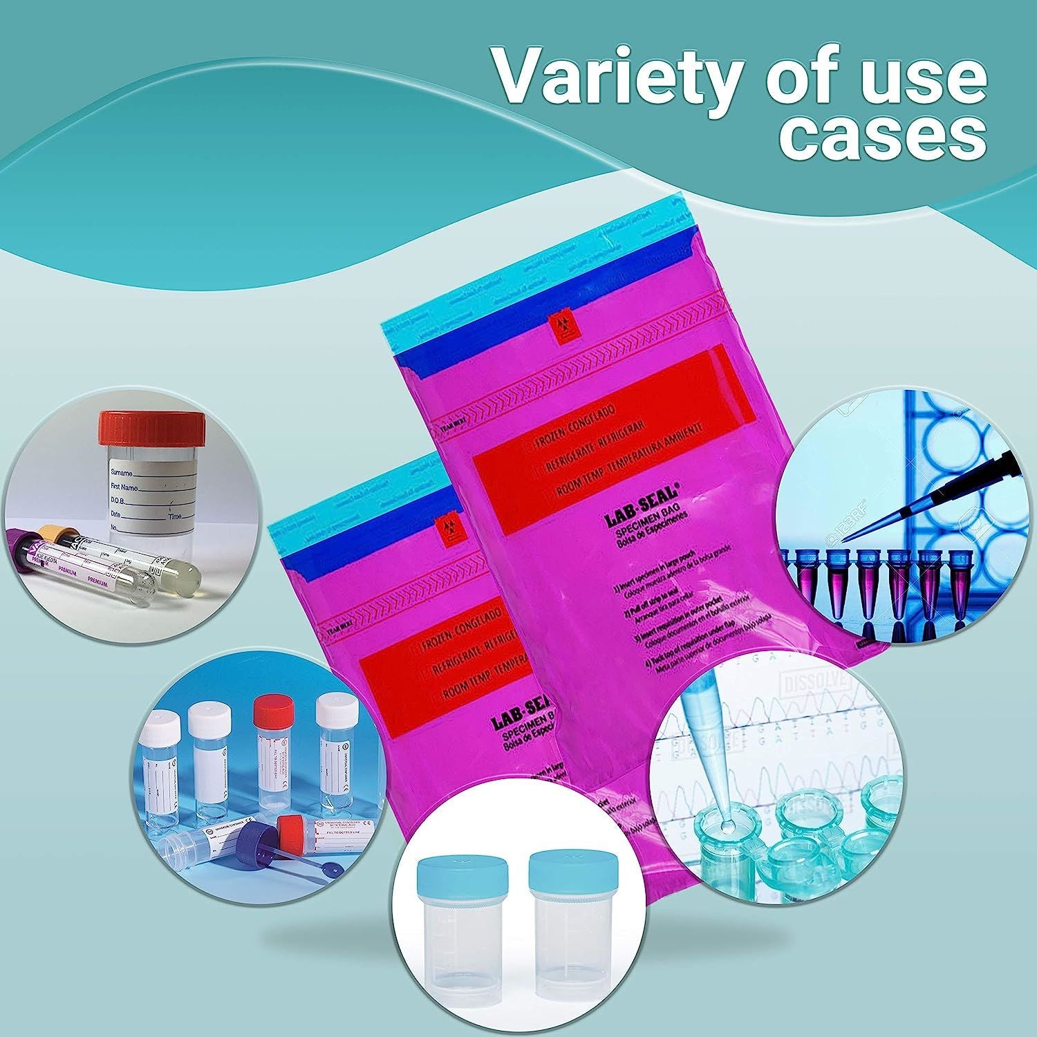 Pack of 1000 Specimen Bags; Purple 6 x 10. Low density polyethylene Printed Bags 6x10. Pull tab adhesive closure 1.80 mil thick. Plastic Bags for Heal