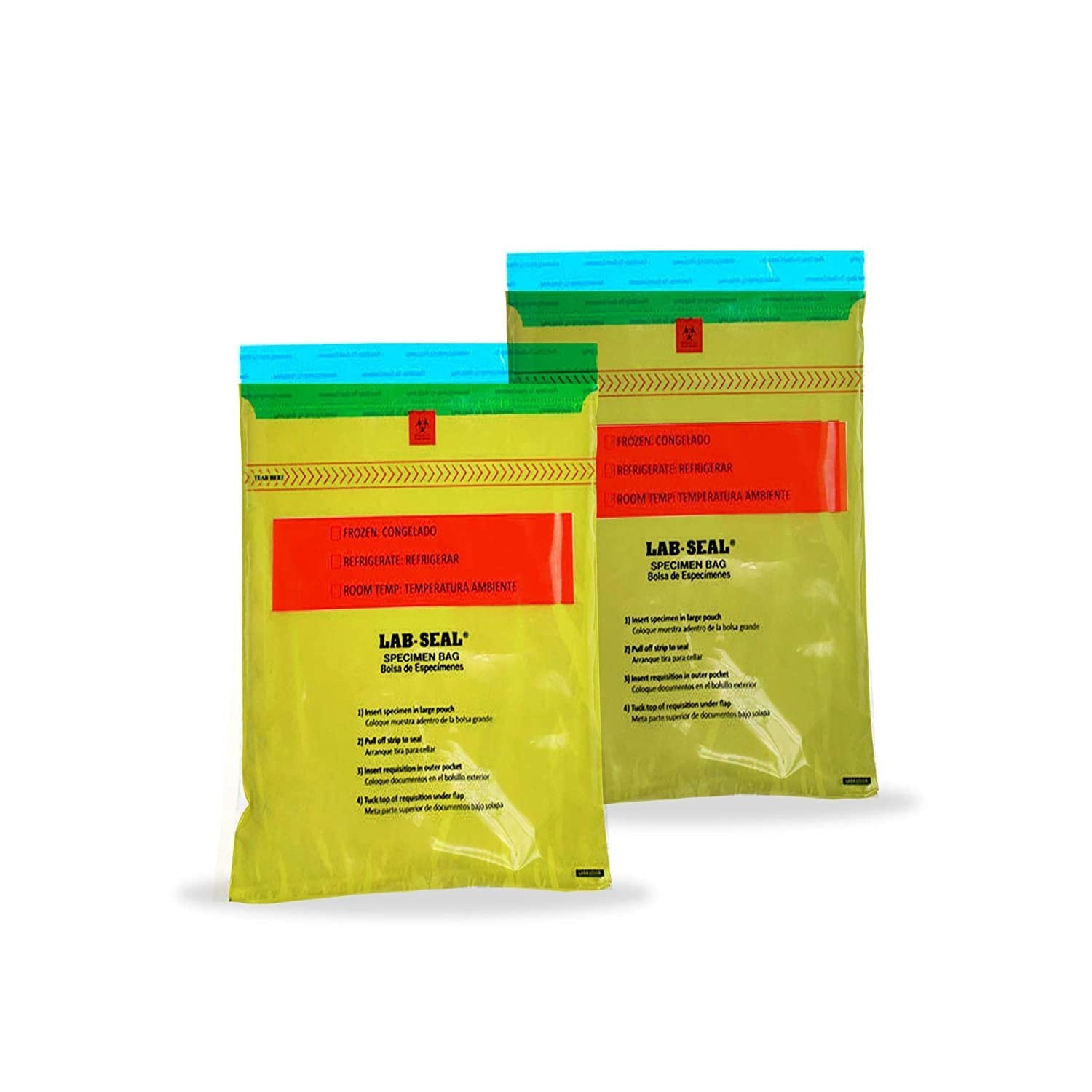 Pack of 1000 Tamper-Evident Specimen Bags "STAT"; Yellow 6 x 10. Polyethylene Bags 6x10. Pull Tab Adhesive Closure 1.80 mil Thick. Removable Biohazard