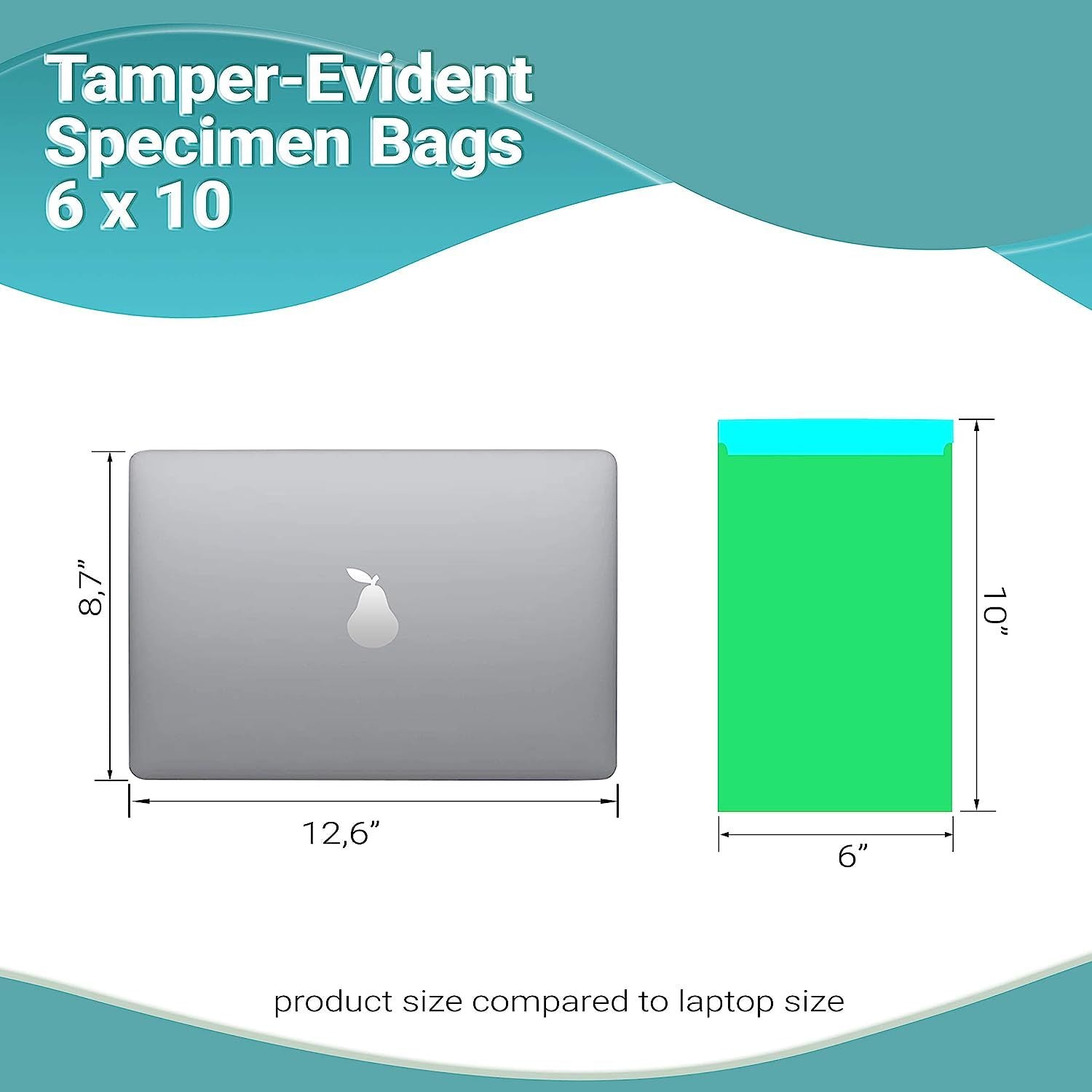 Pack of 1000 Tamper-Evident Specimen Bags; Green 6 x 10. Printed Polyethylene Bags 6x10. Pull Tab Adhesive Closure 1.80 mil Thick. Removable Biohazard